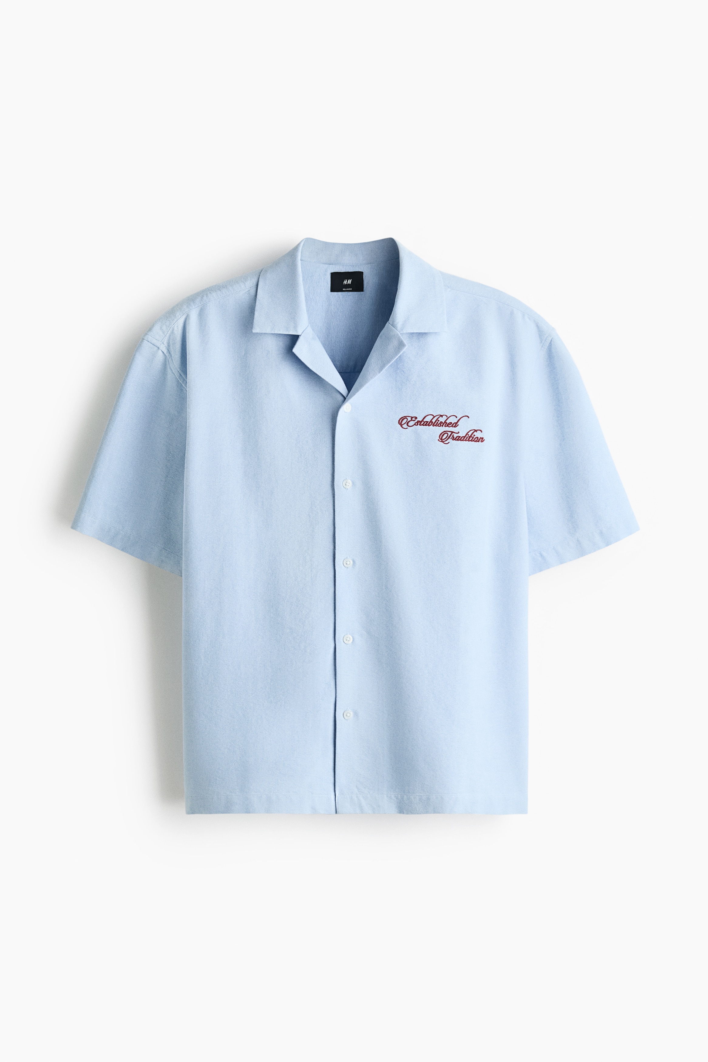 Relaxed Fit Embroidered-motif cotton resort shirt - Light blue/Burgundy/Pale yellow
