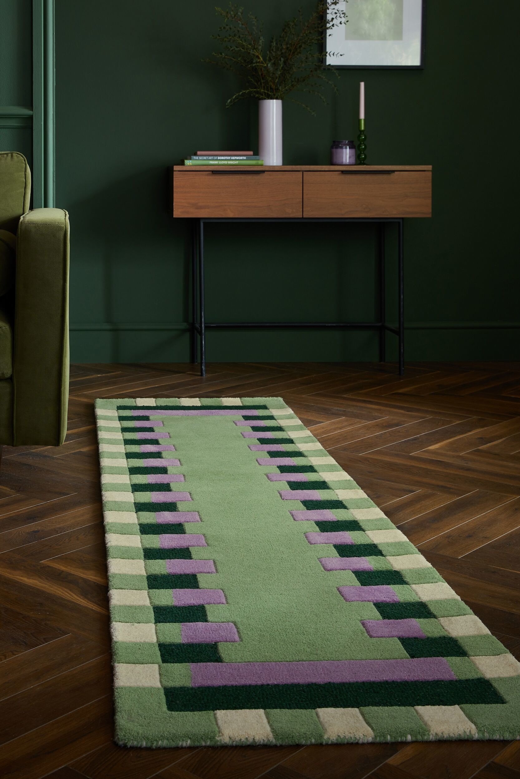 Kai Ull Border Matta För Löpare - Grön/purpel/Blå/gul