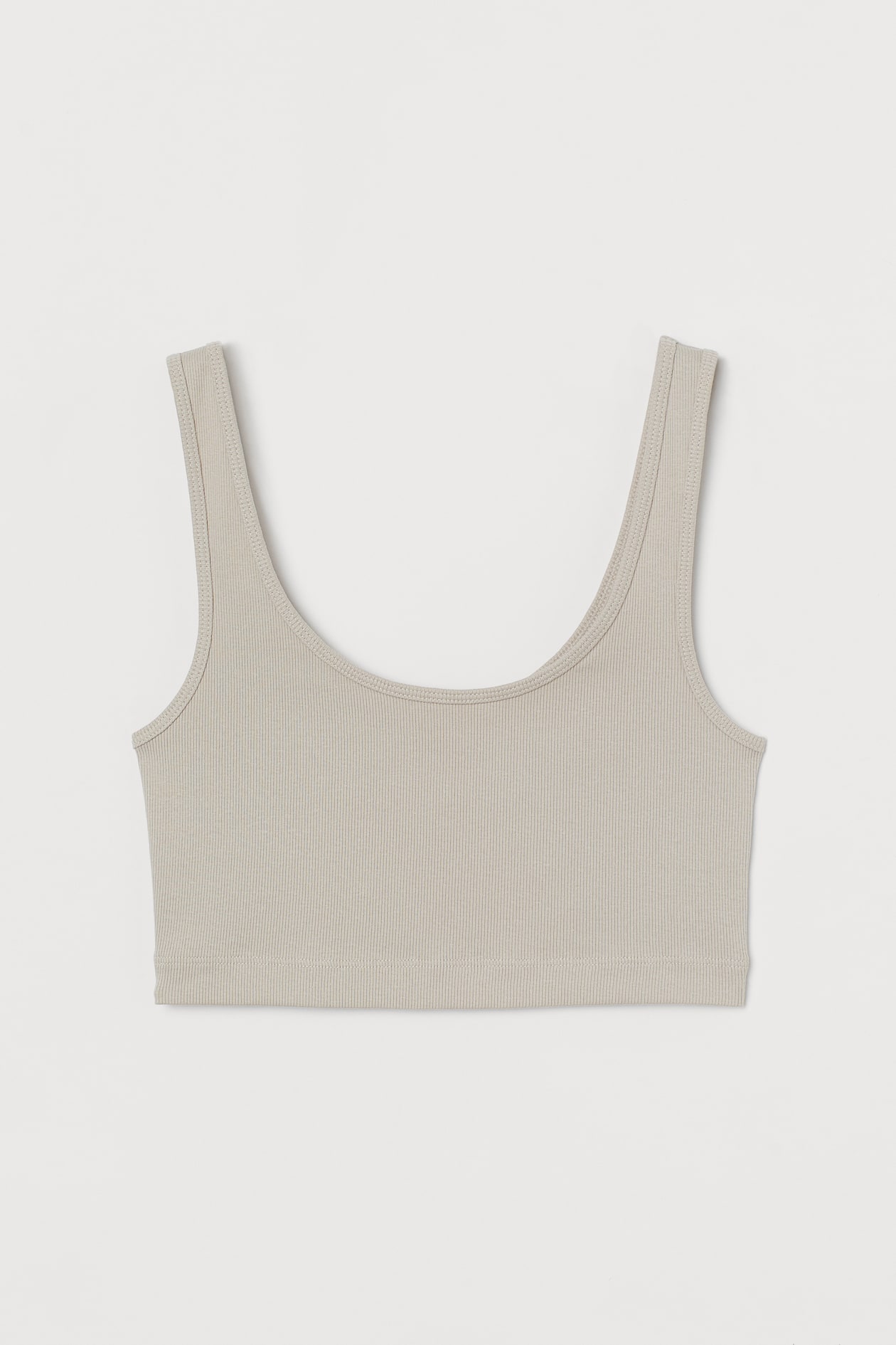 Cotton Crop Top - Low-cut Neckline - Sleeveless - Light beige - Ladies ...