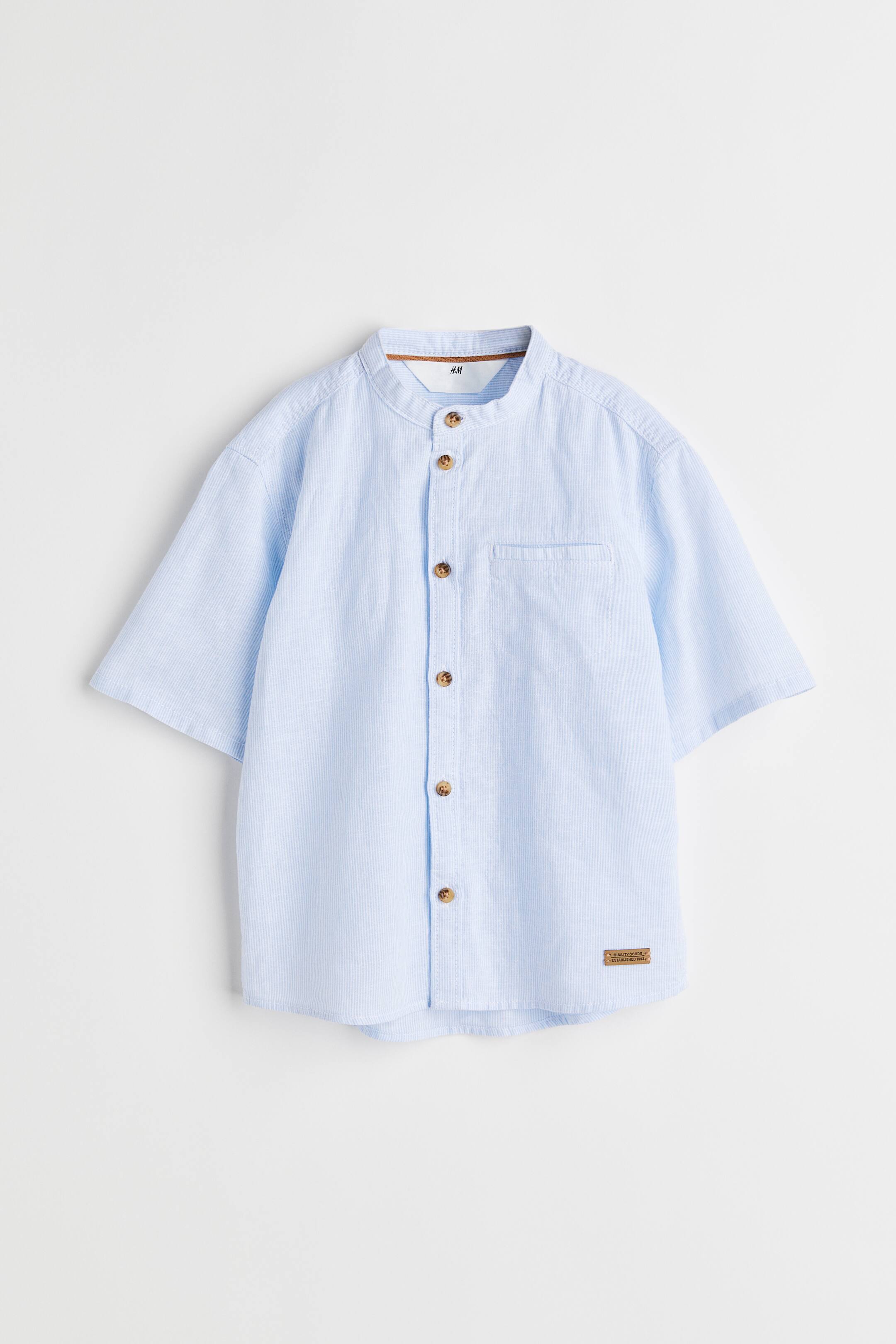 Xem ảnh lớn hơn: Áo sơ mi ngắn tay cổ trụ - Màu xanh dương nhạt/Kẻ - Kids | H&M VN 1