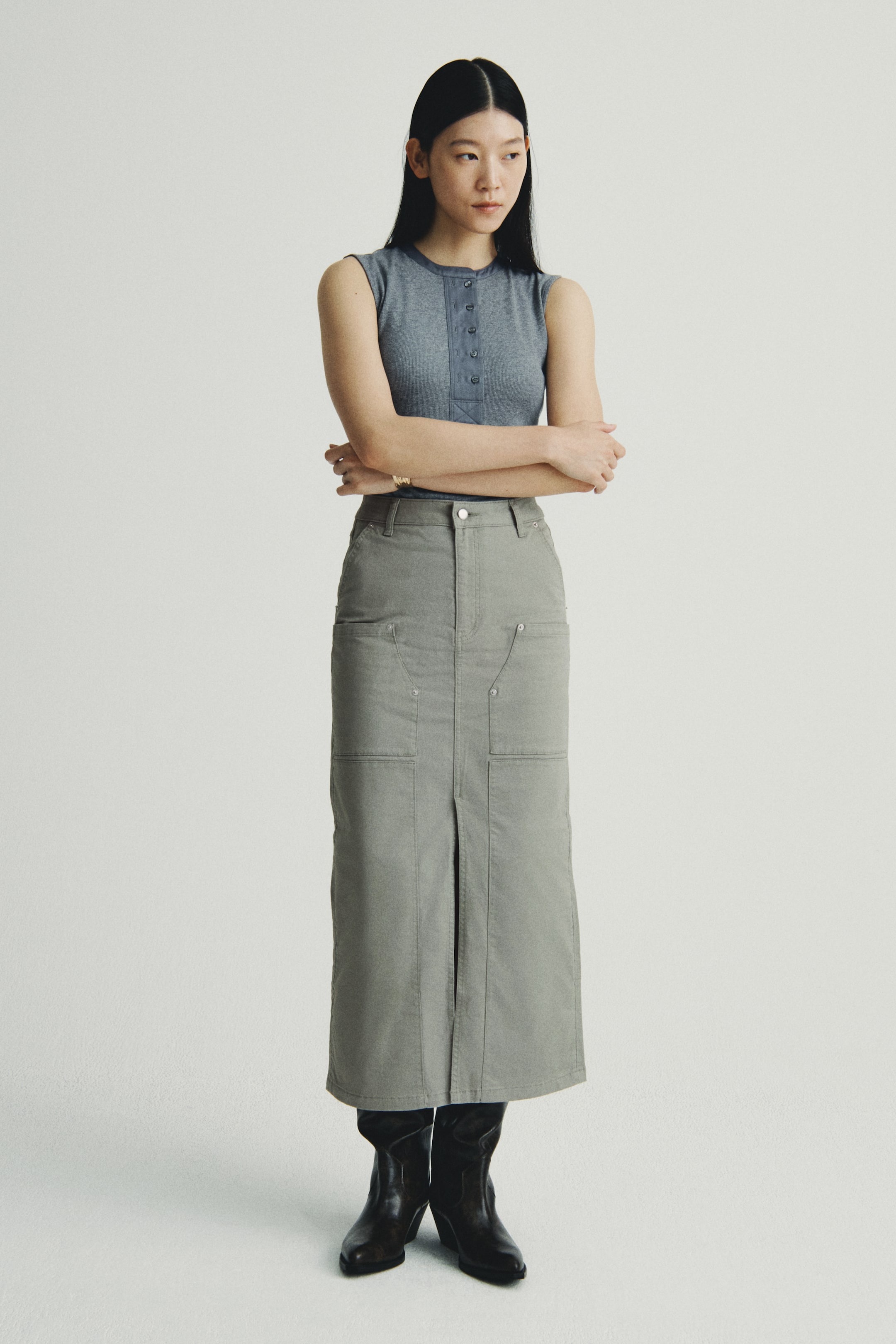 查看大圖: Cotton cargo skirt - 淺卡其綠 - Ladies | H&M HK 1