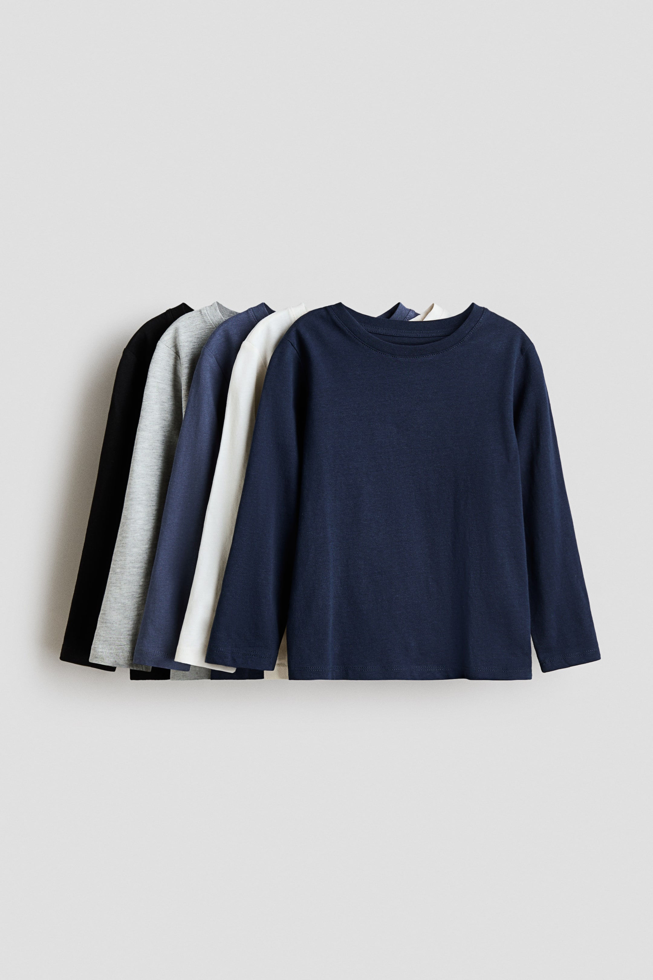 View larger image: 5-pack long-sleeved T-shirts - Navy blue/Light grey marl - Kids | H&M SG 1