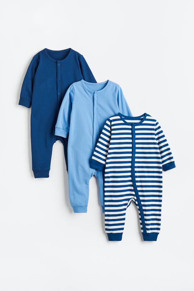 3-pack cotton pyjamas - Dark blue/Striped/Dark grey/Moons/Natural white/Floral/White/Patterned