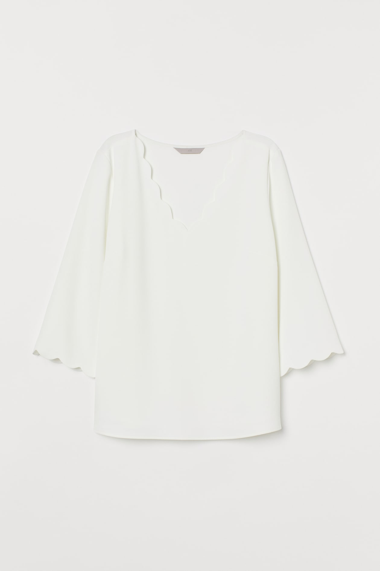 Scalloped-edge Blouse - V-neck - 3/4 sleeve - White - Ladies | H&M US