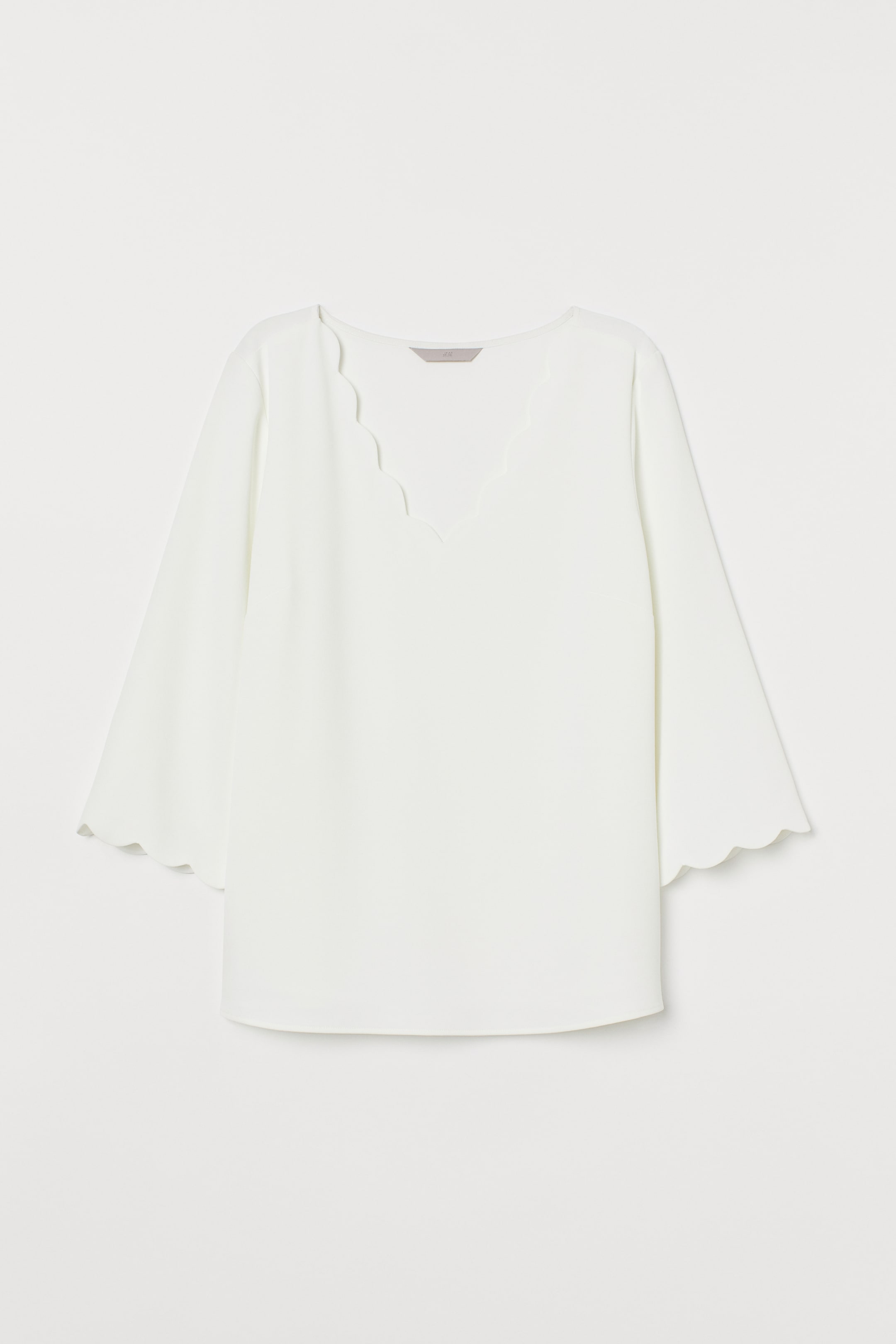 Scalloped-edge Blouse - V-neck - 3/4 sleeve - White - Ladies | H&M US