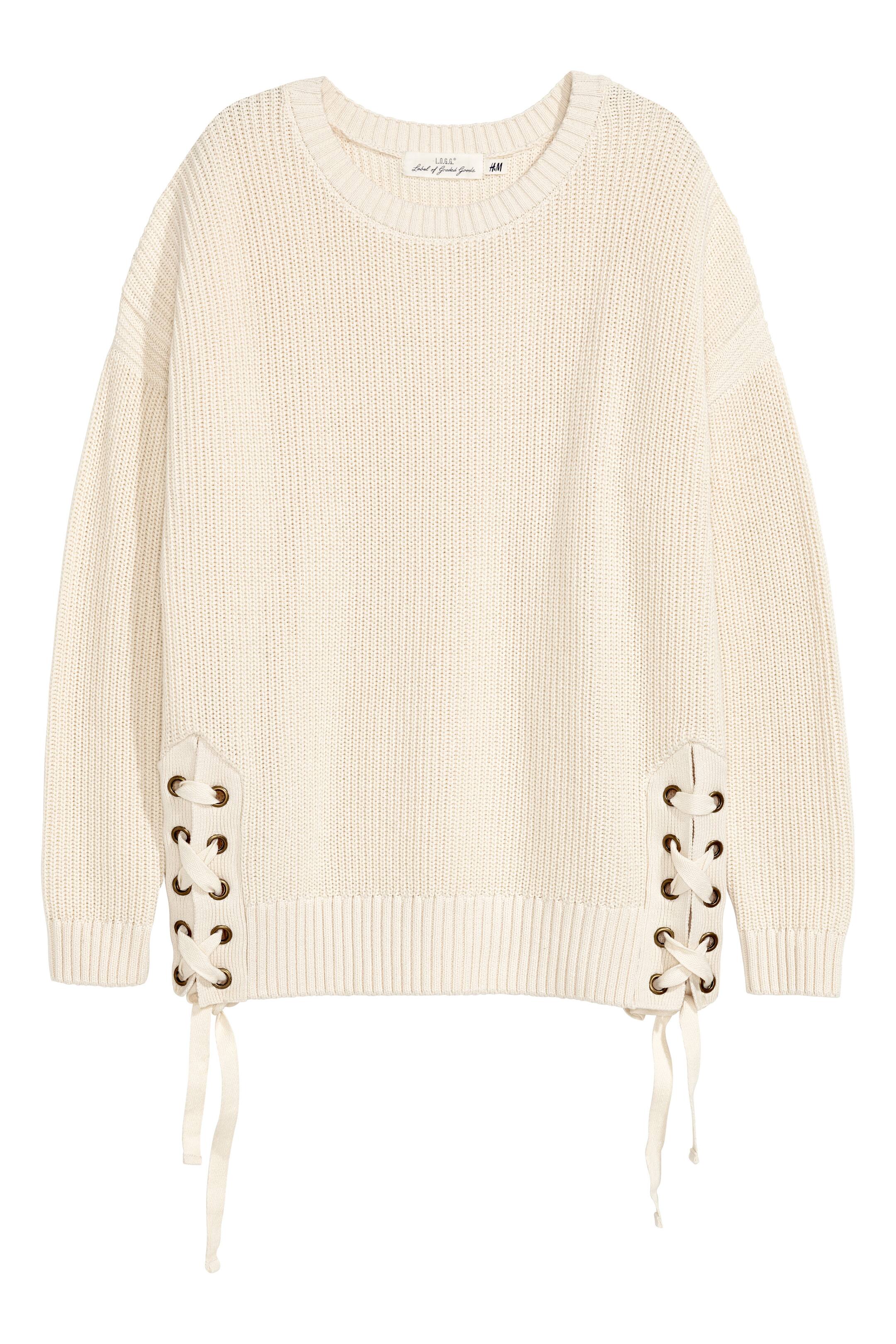 View larger image: Knitted jumper with lacing - Natural white - Ladies | H&M GB 1