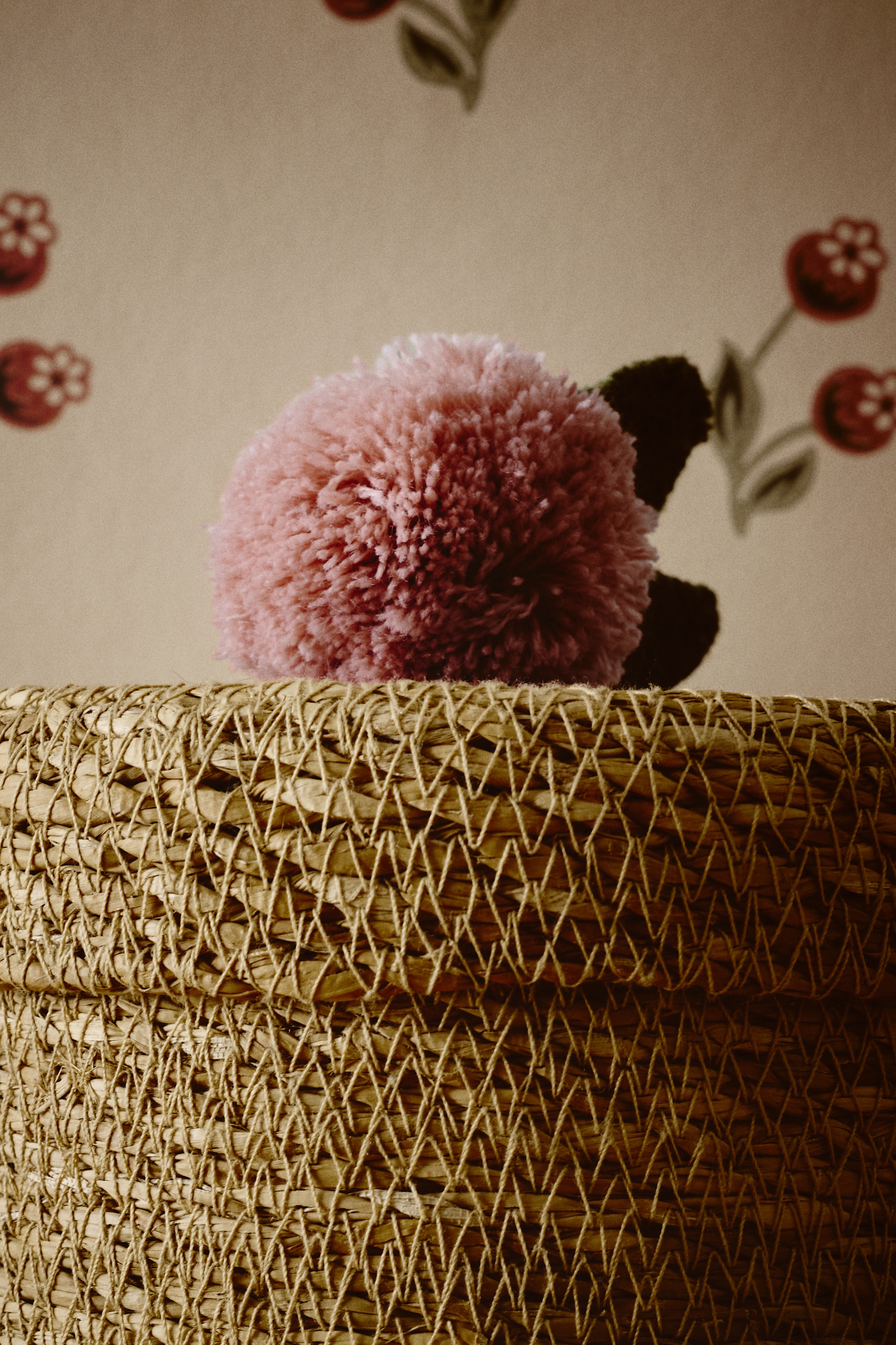 Petite boîte en jonc de mer avec pompon - Beige