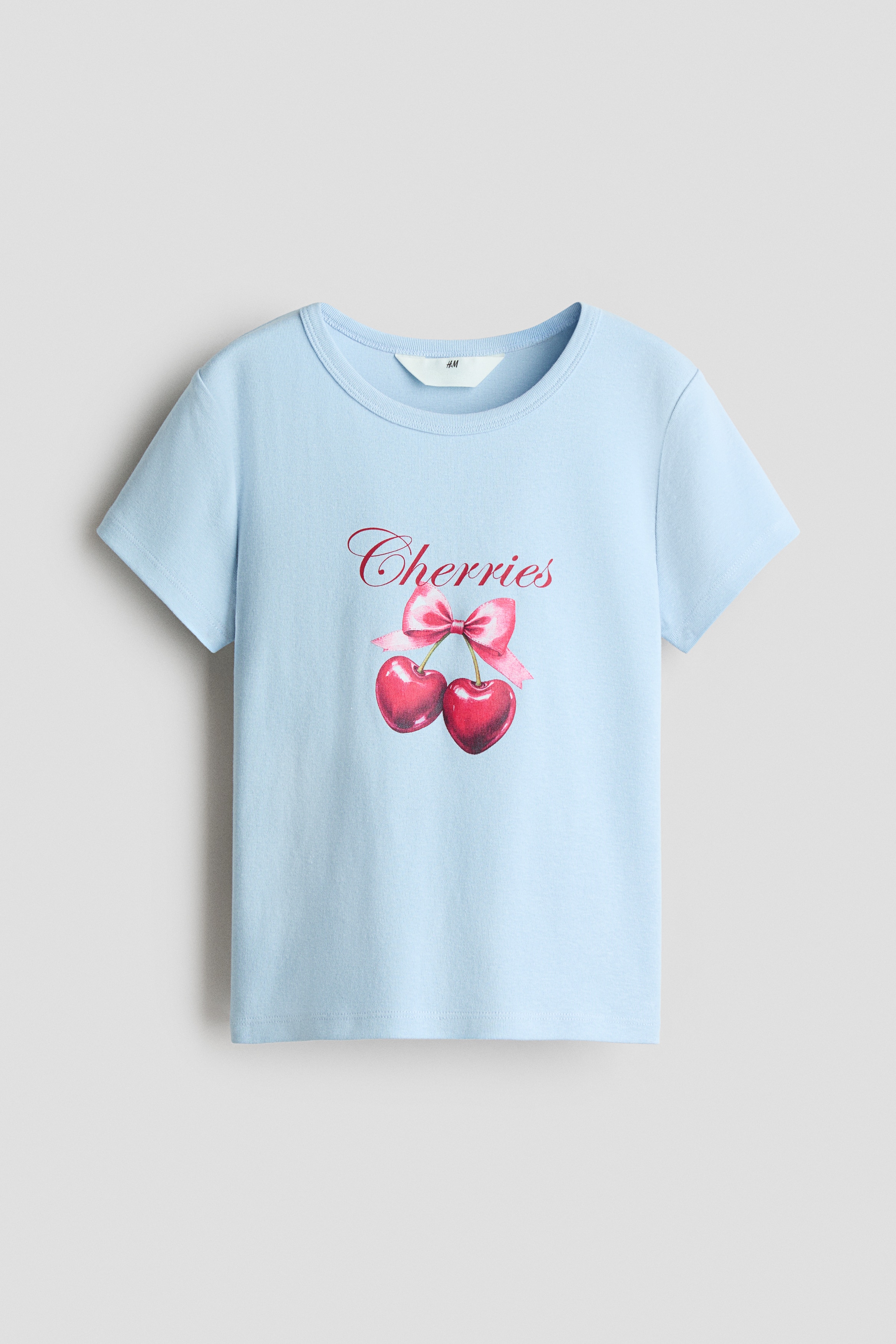 kirsche hm ◡̈*♡.°⑅です！ Dusty blue/cherries Cotton T-Shirt with Printed Motif for kids
