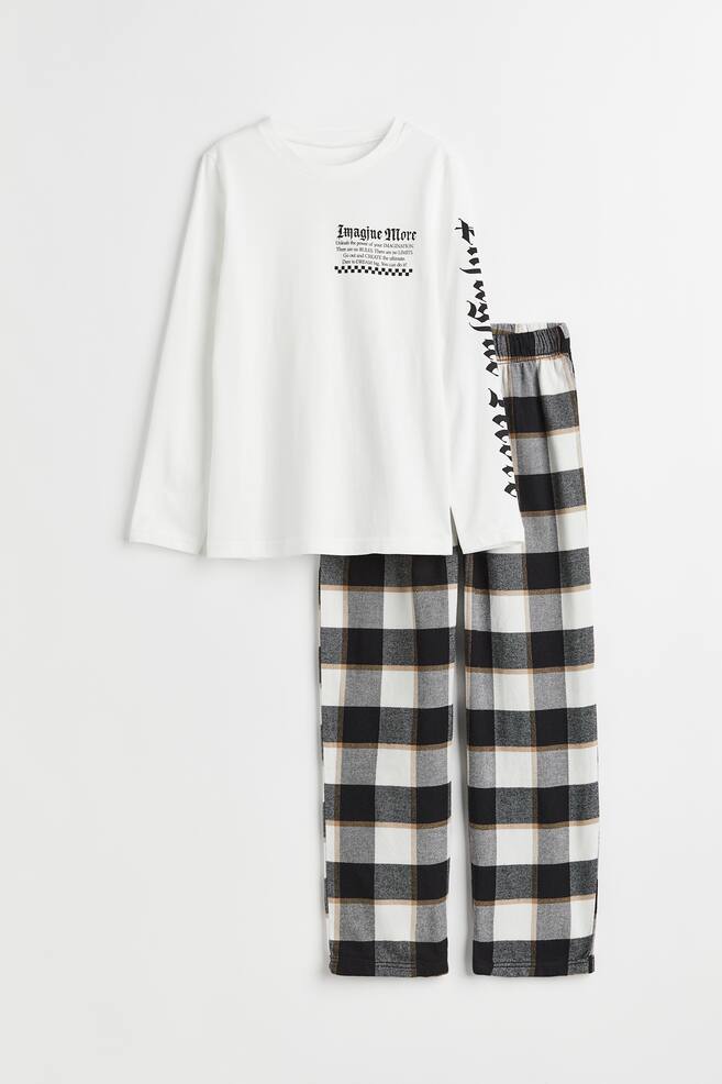 Checked pyjamas - White/Black checked/Dark beige/Checked - 1