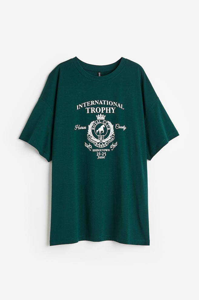 Oversized T-shirt med tryk - Mørkegrøn/Trofæ - 2