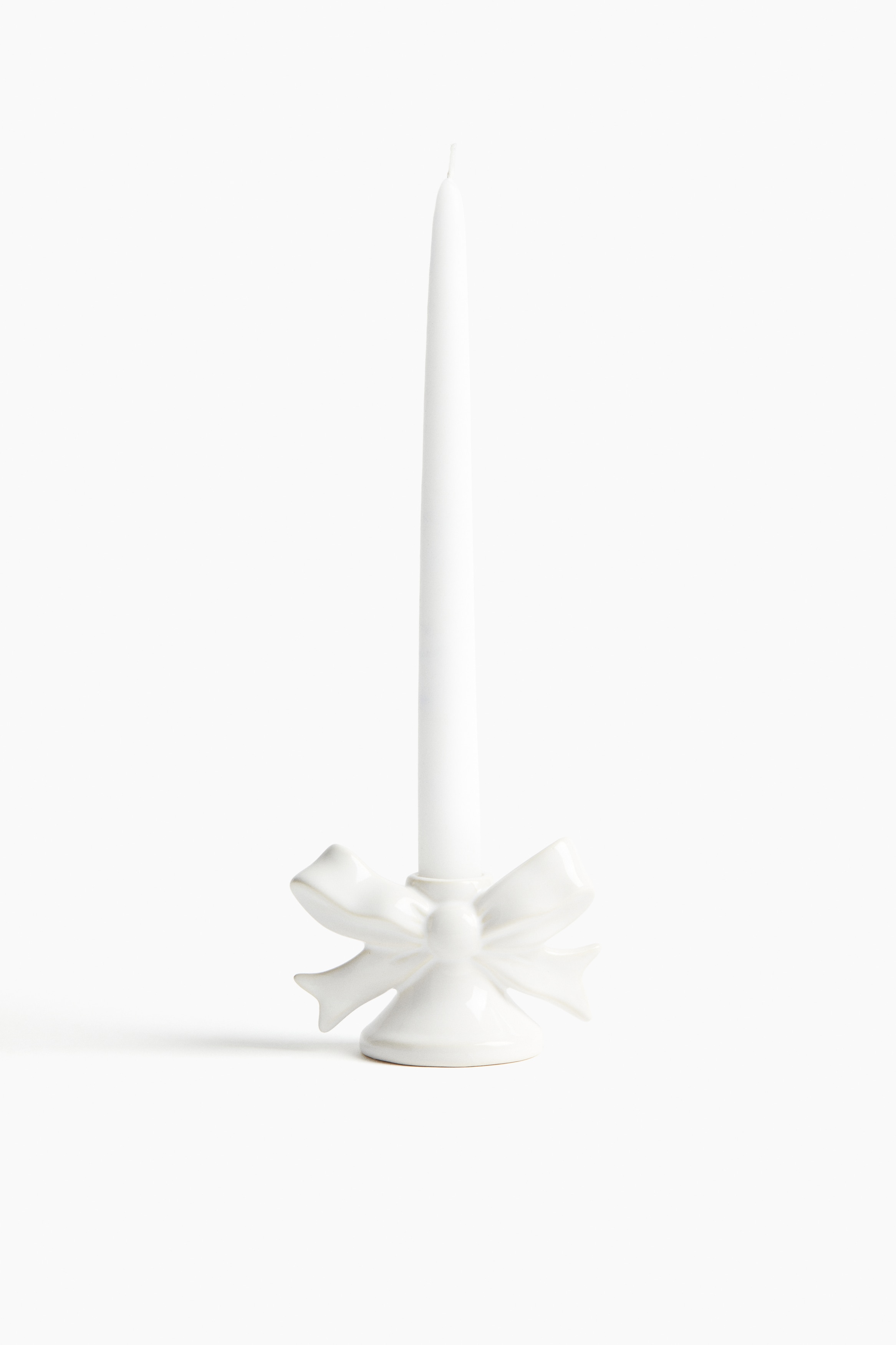 H&M Home  - Figurativ ljusstake i stengods - Vit/Rosett