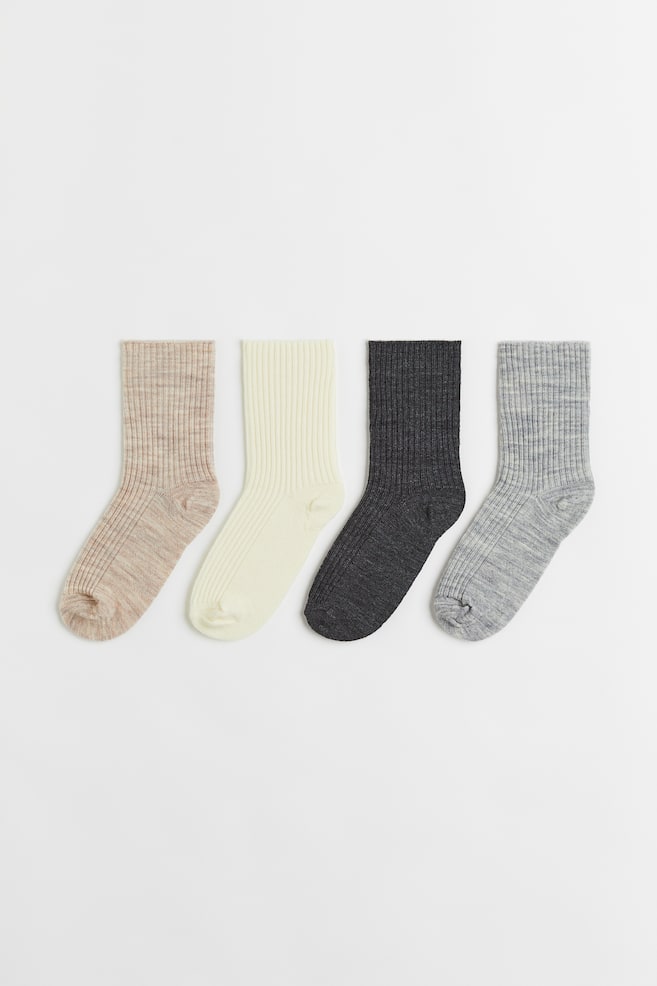 4-pack wool-blend socks - Grey marl/Light beige/Purple/Brown/Dark red/Black - 1