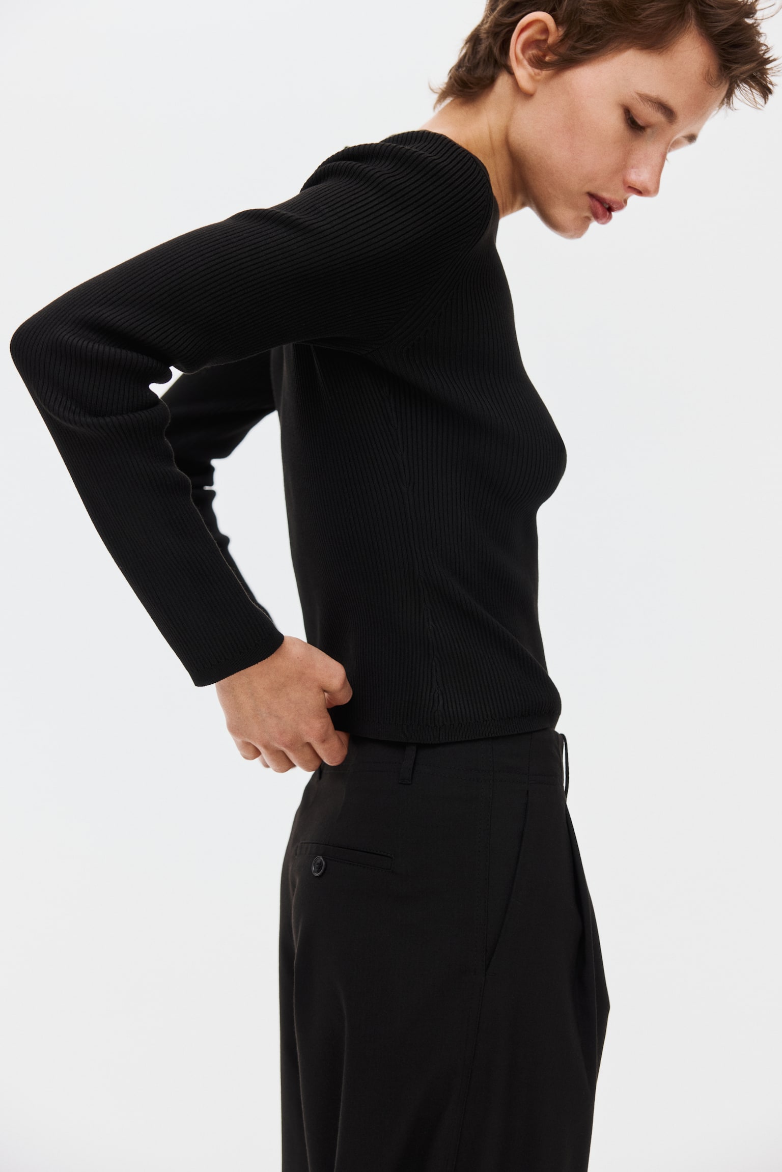 Ribbed Cardigan - Black/Brown - 4