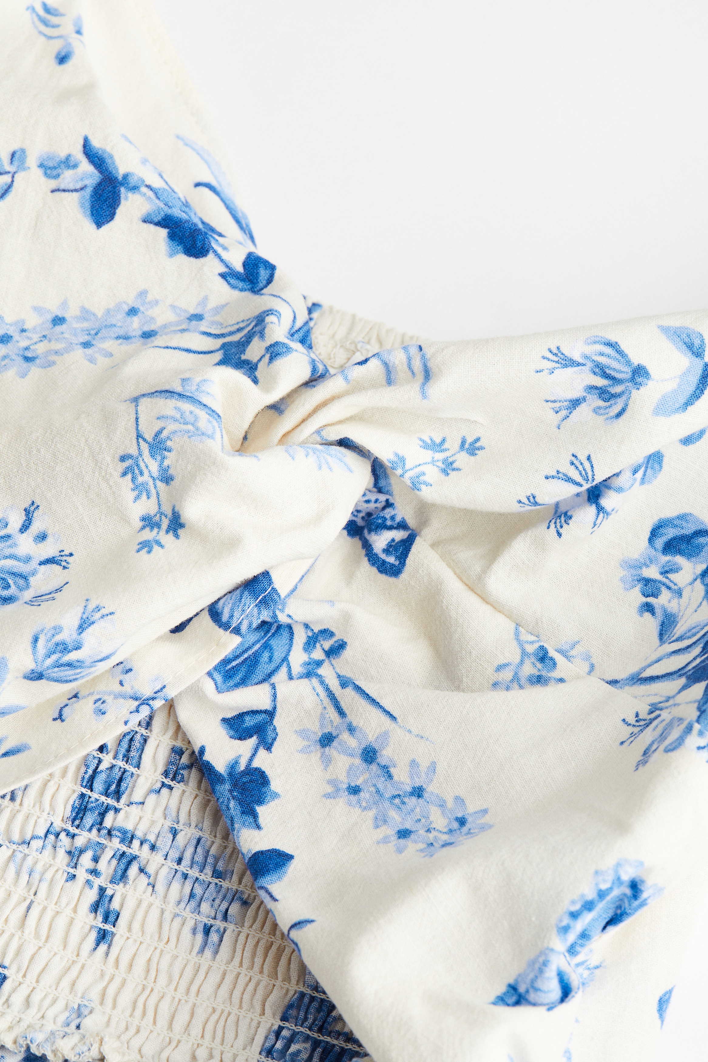 Linen-blend knot-detail dress - Cream/Blue floral