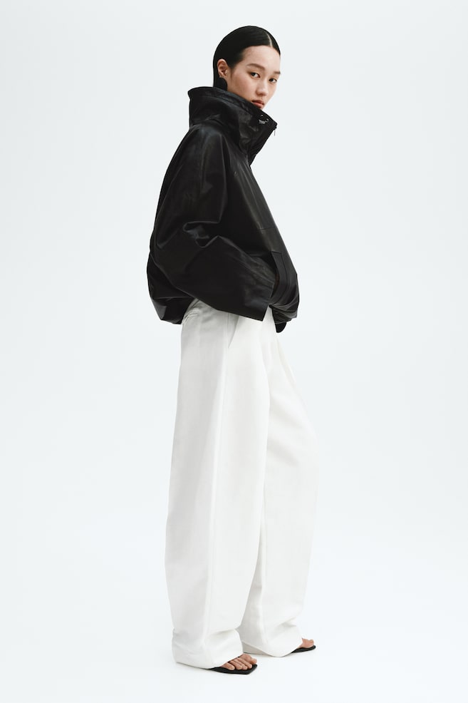 Oversized leather anorak - Black - 7