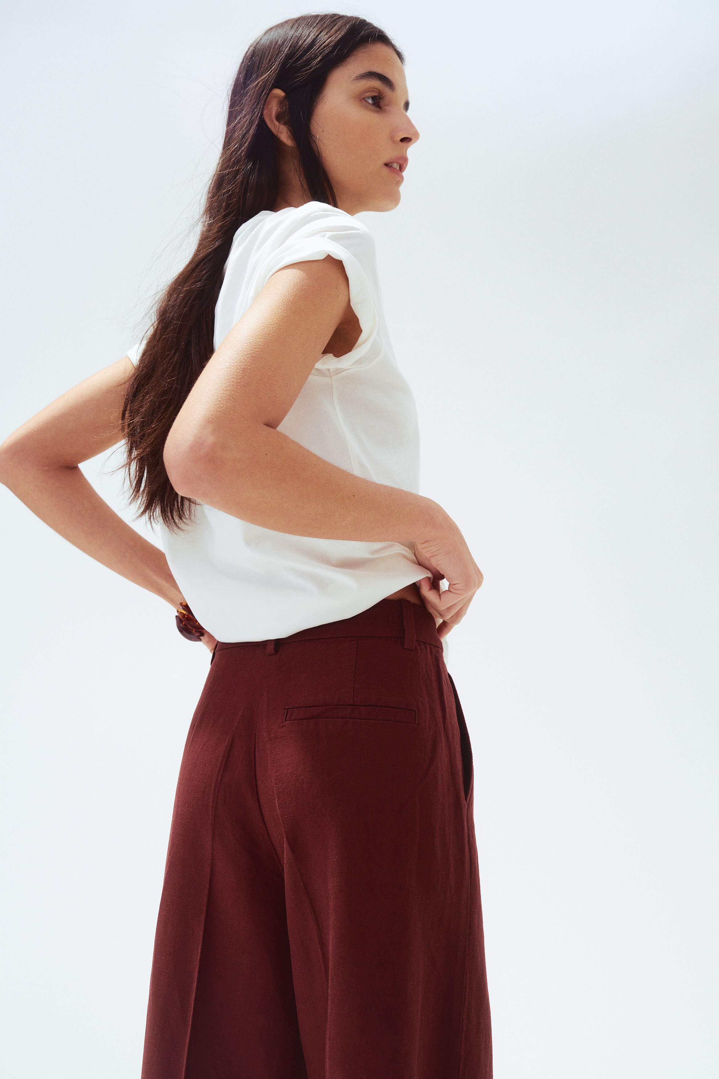 Wide linen-blend trousers