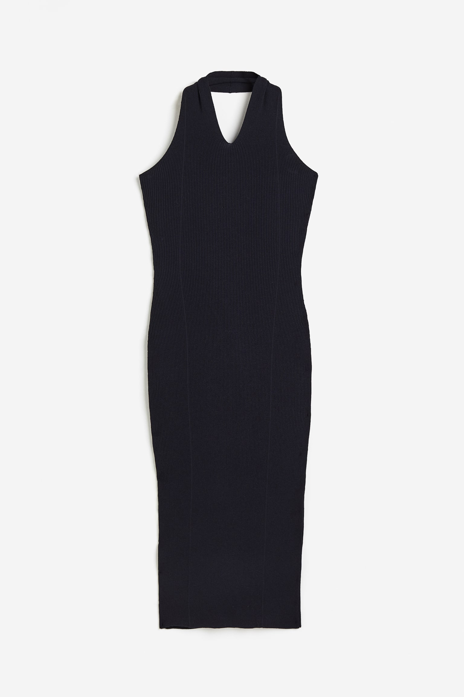 Rib Knit Halterneck Dress - Navy blue - 2