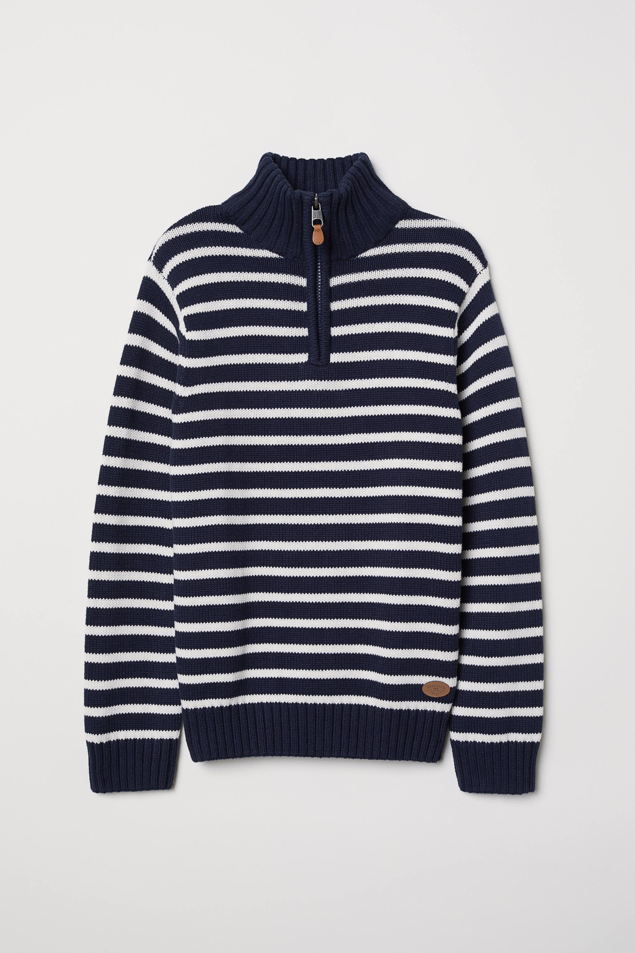 View larger image: Knitted jumper with a collar - Dark blue/Striped - Kids | H&M 1