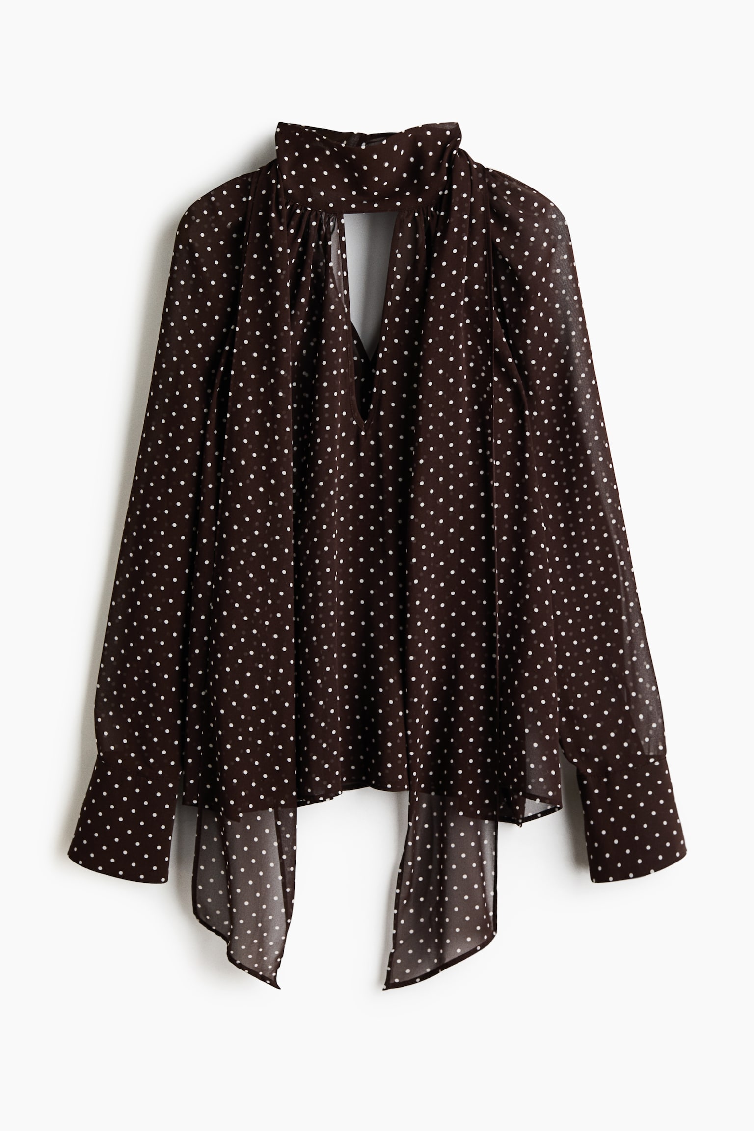 Scarf-collar blouse - Dark brown/Polka dot - 2