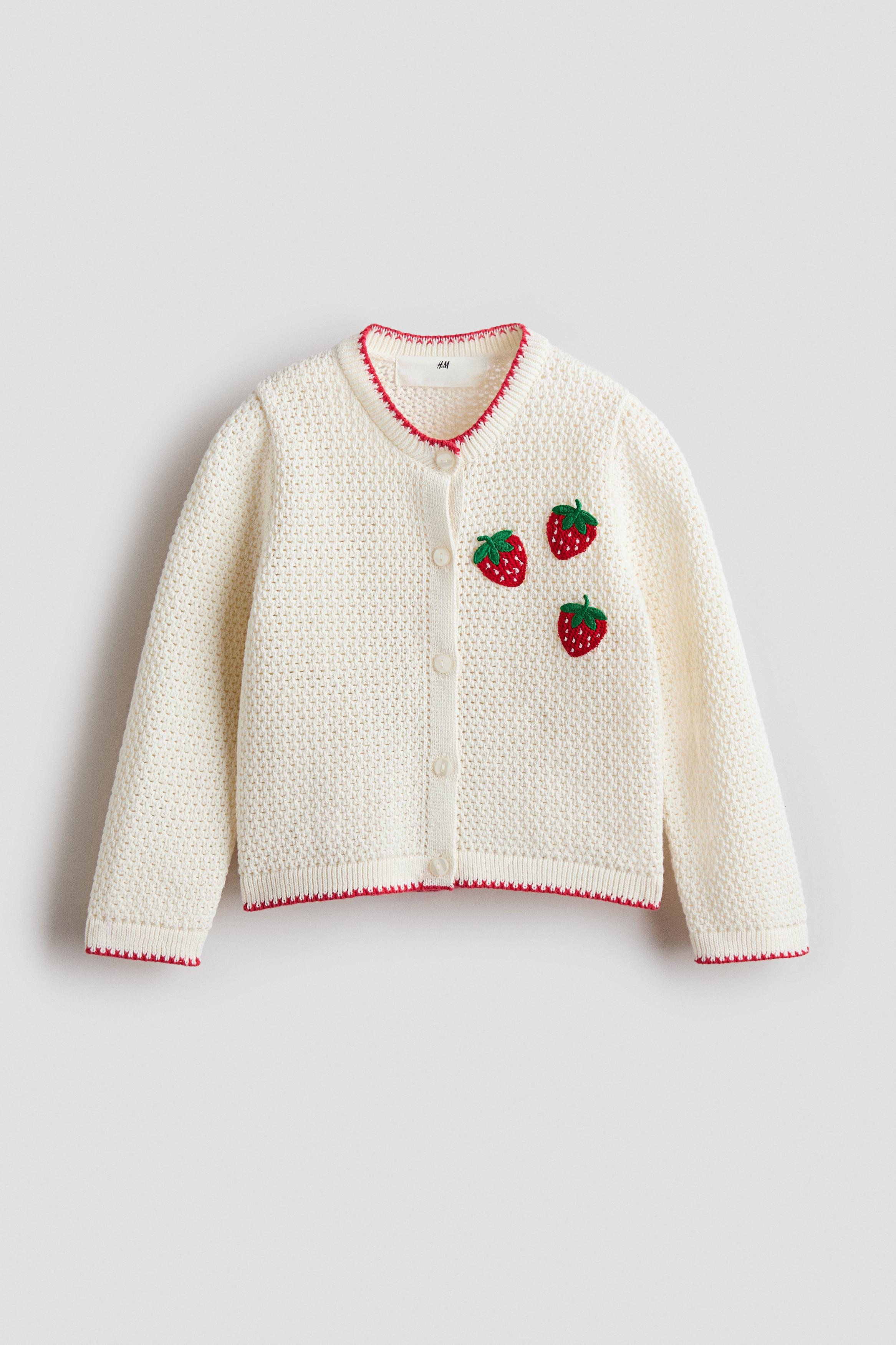 Embroidered hole-knit cardigan - Cream/Strawberries