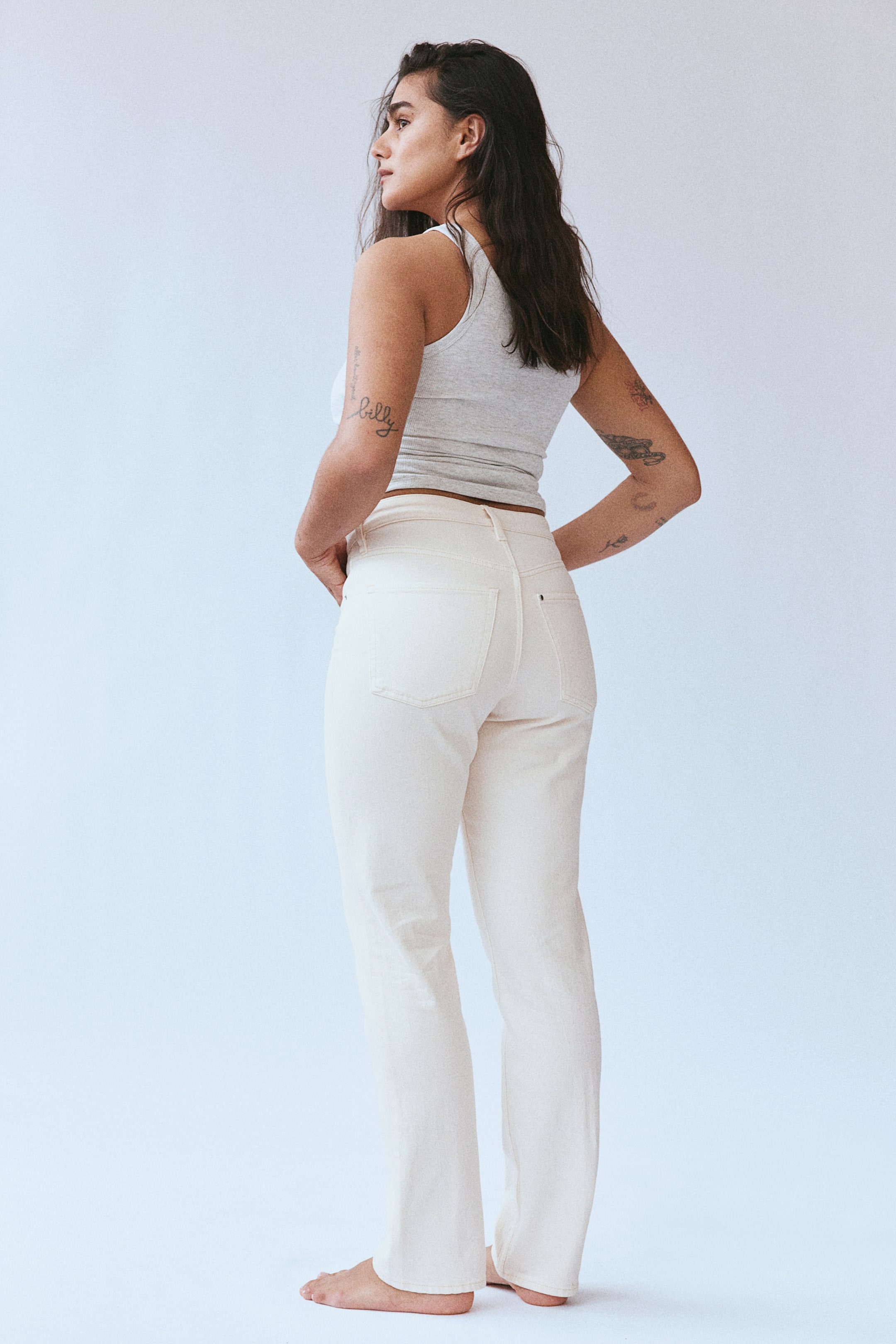 Slim Straight High Jeans - Cream - Ladies | H&M GB 4