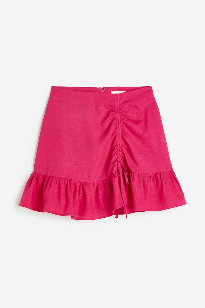 Falda en mezcla de lino con cordón de ajuste - Cereza/Verde/Estampado - 1