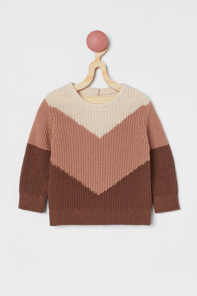 Rib-knit jumper - Beige-pink/Block-coloured