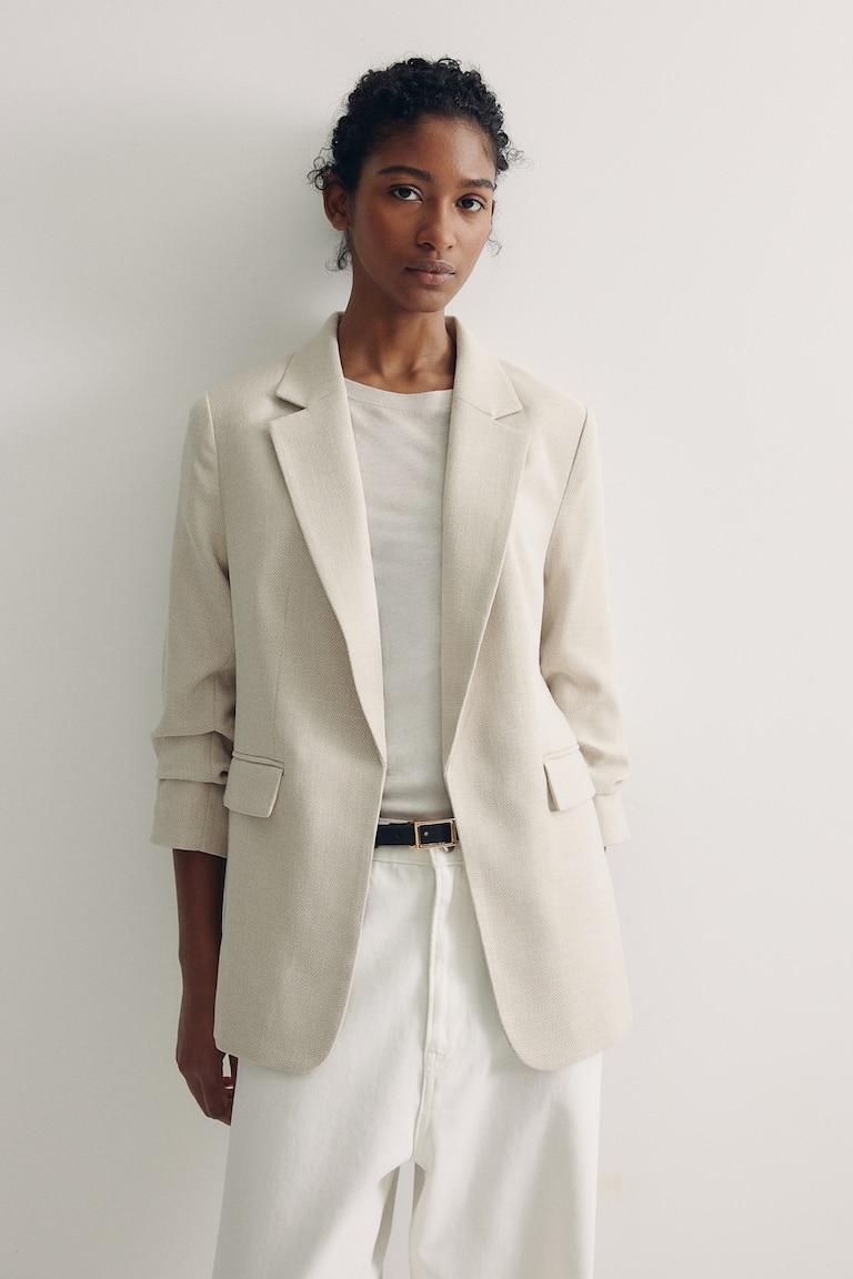 Gathered-sleeve blazer Light beige Ladies H&M GB