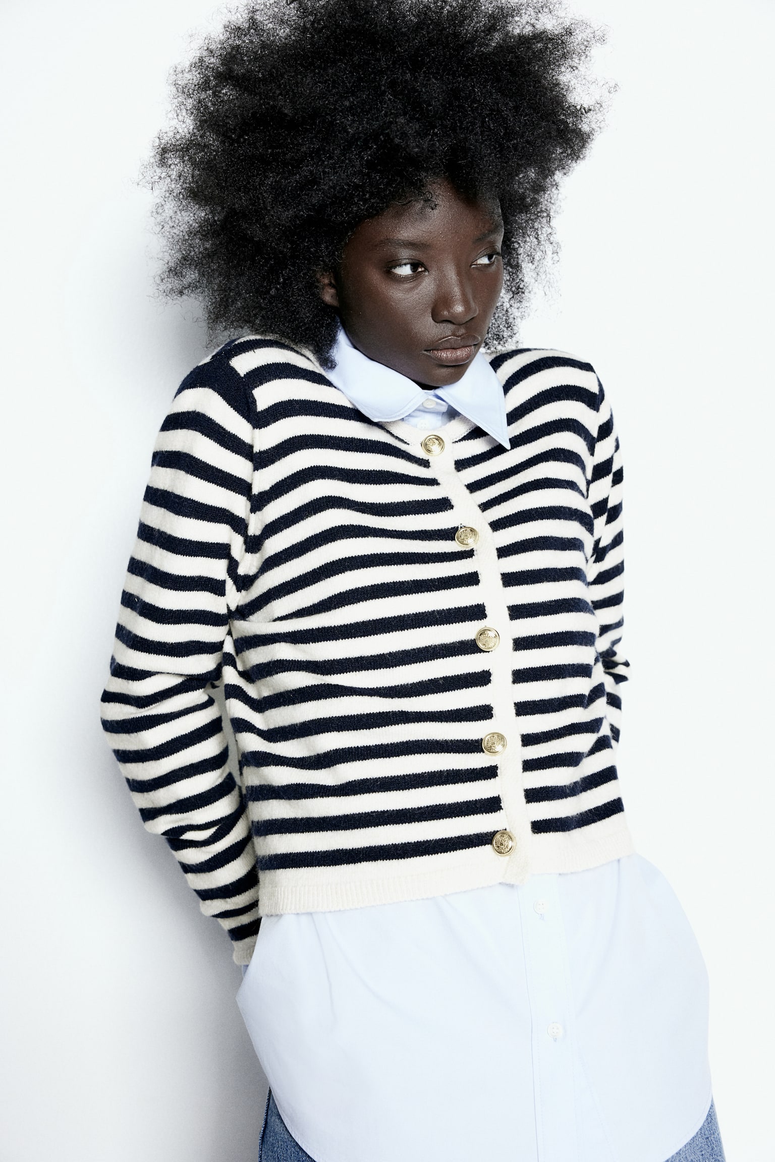 Fitted cardigan - Cream/Navy blue striped/Light grey marl/Striped - 5