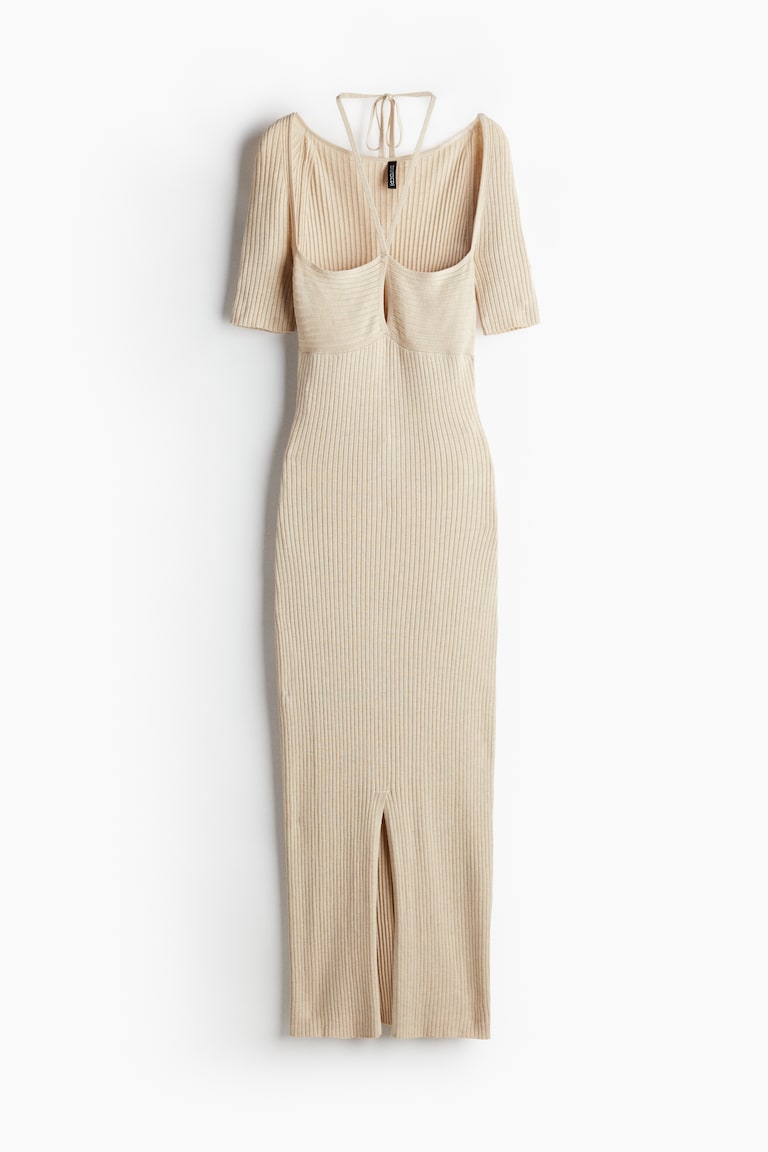 Women's Dark brown melange Rib-Knit Tie-Detail Dress | H&M US