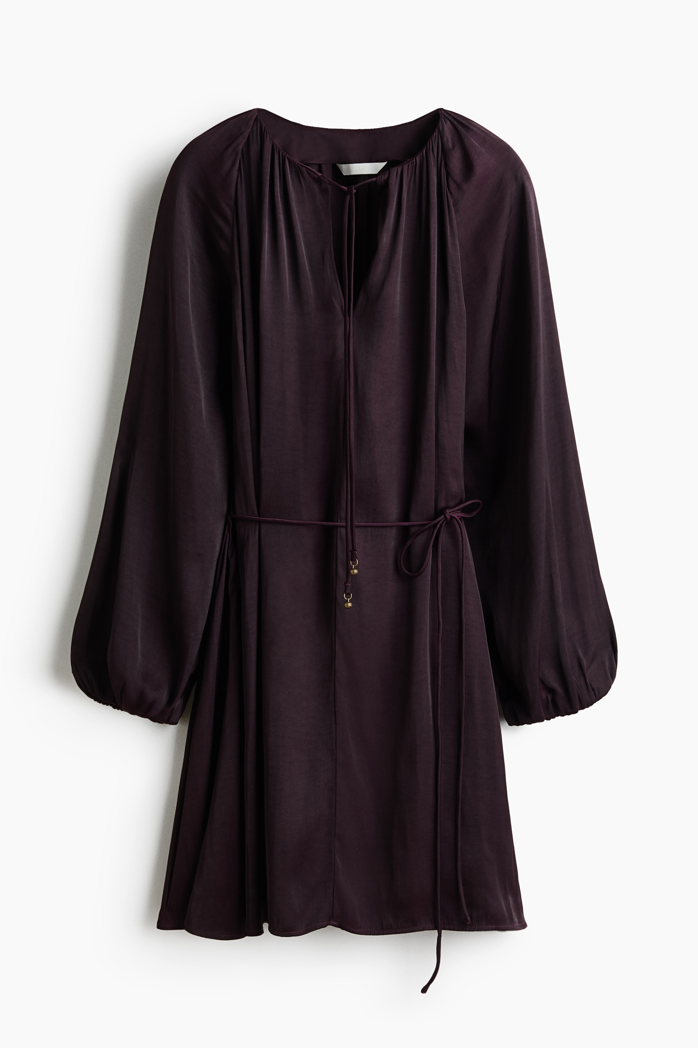 Robe à manches ballon avec ceinture à nouer - Violet foncé