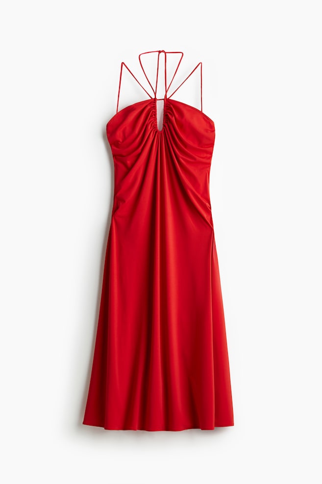 Drapiertes Neckholder-Kleid - Rot/Schwarz - 1