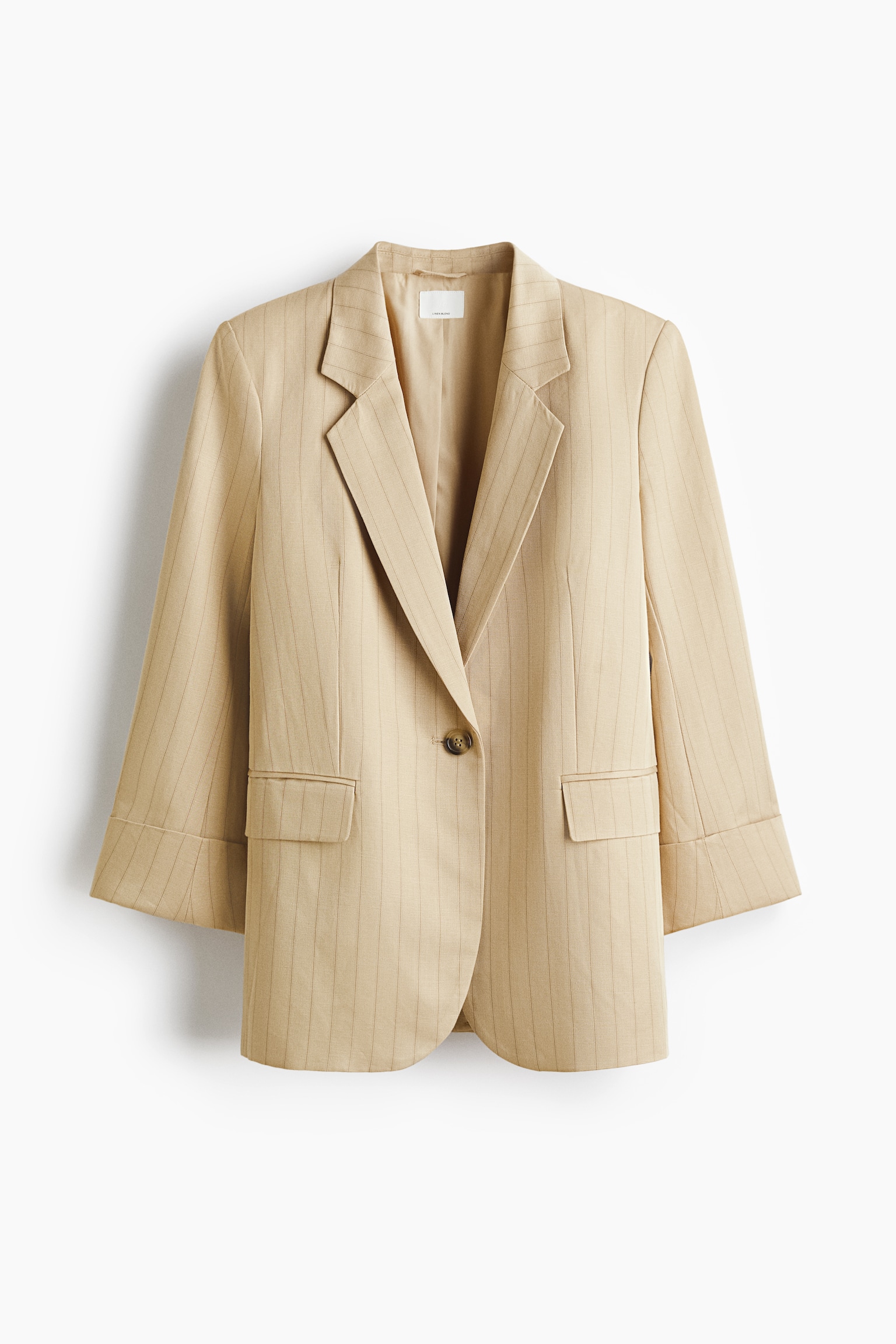 Linen-blend blazer - Beige/Pinstriped - 2