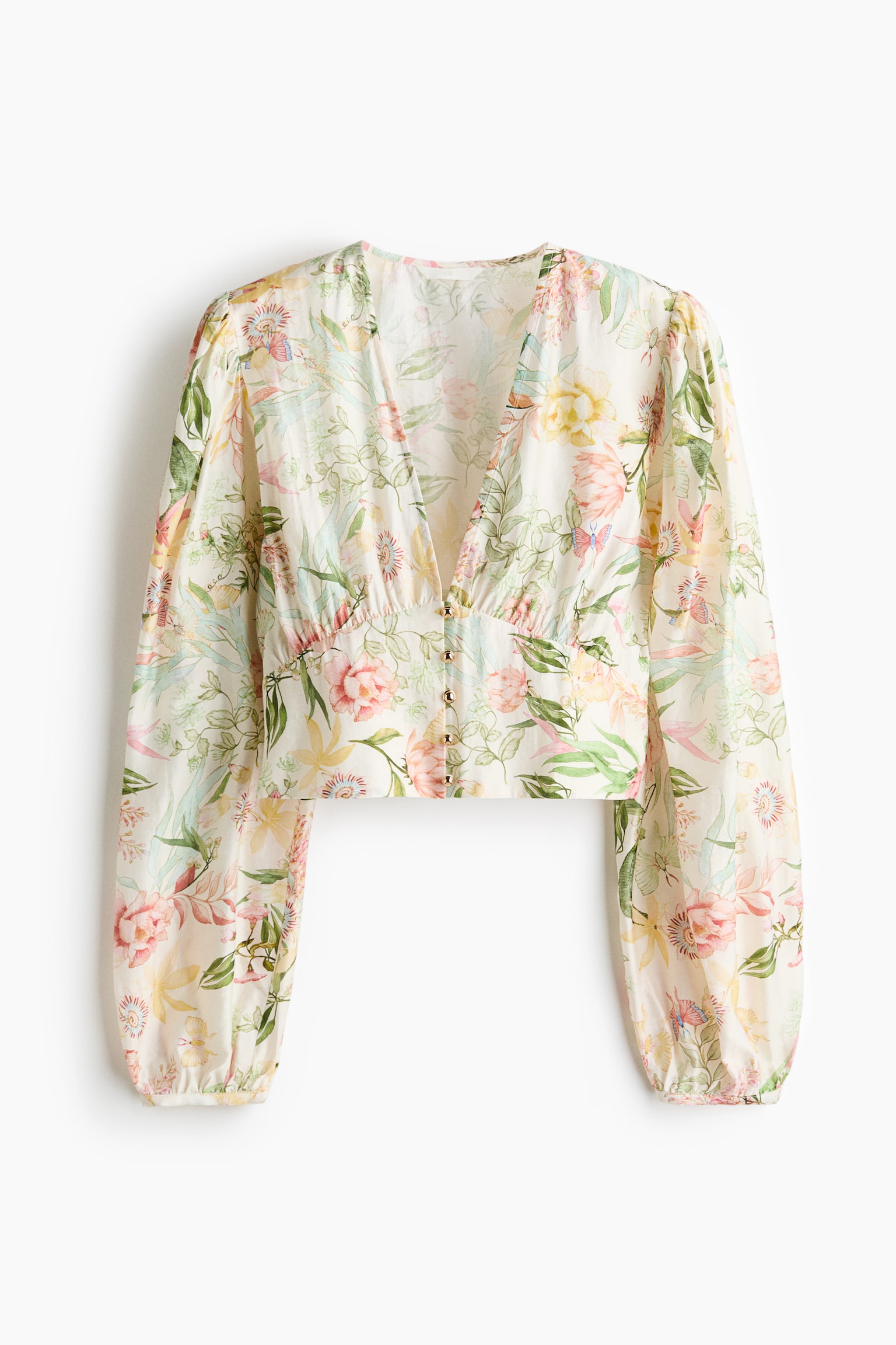 V-neck blouse - Cream/Floral/Black
