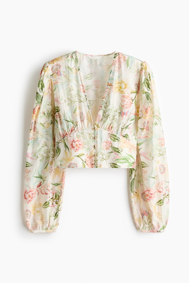 Blusa con escote en V - Crema/Floral/Negro - 1
