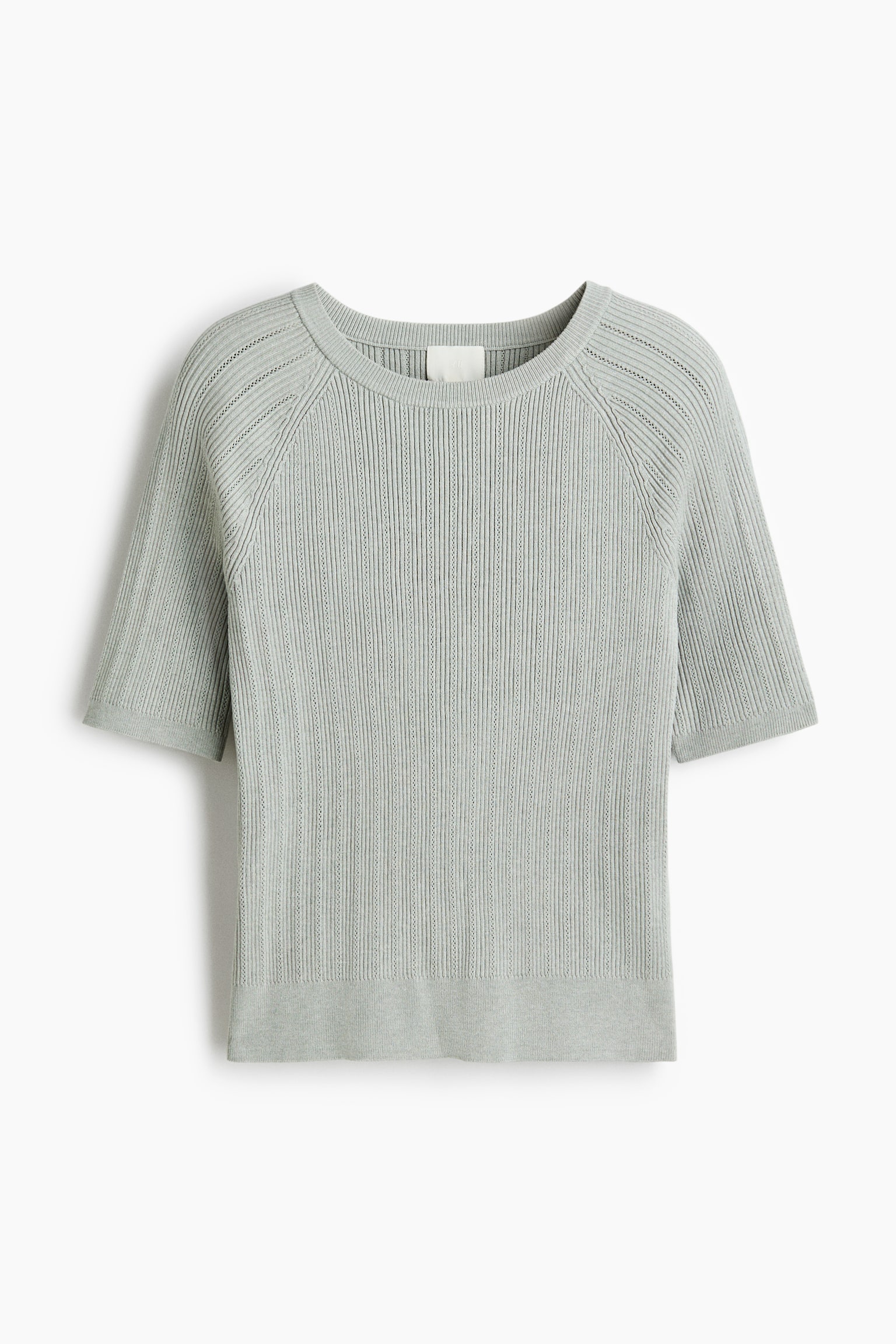 Rib-knit T-shirt - Light gray/Cream