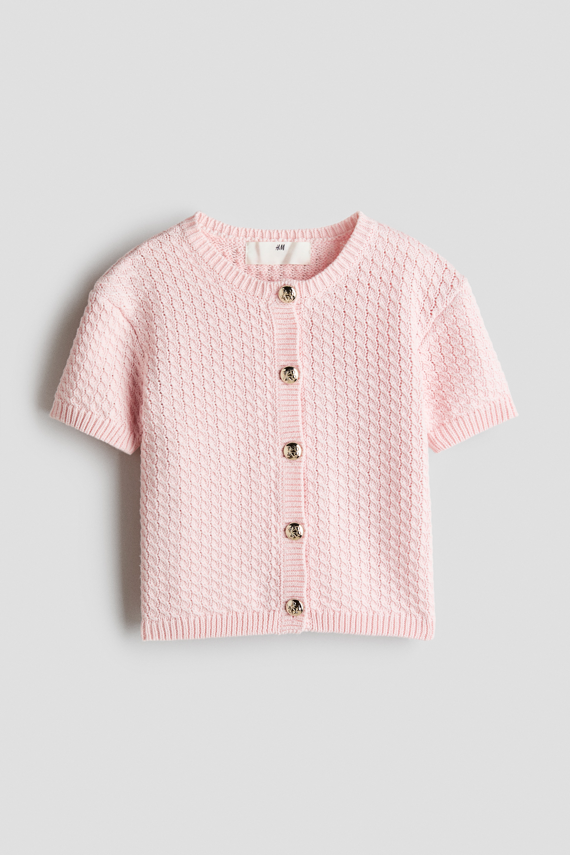Short-sleeved cardigan - Light dusty pink/Cream/Hearts/Cream/Striped