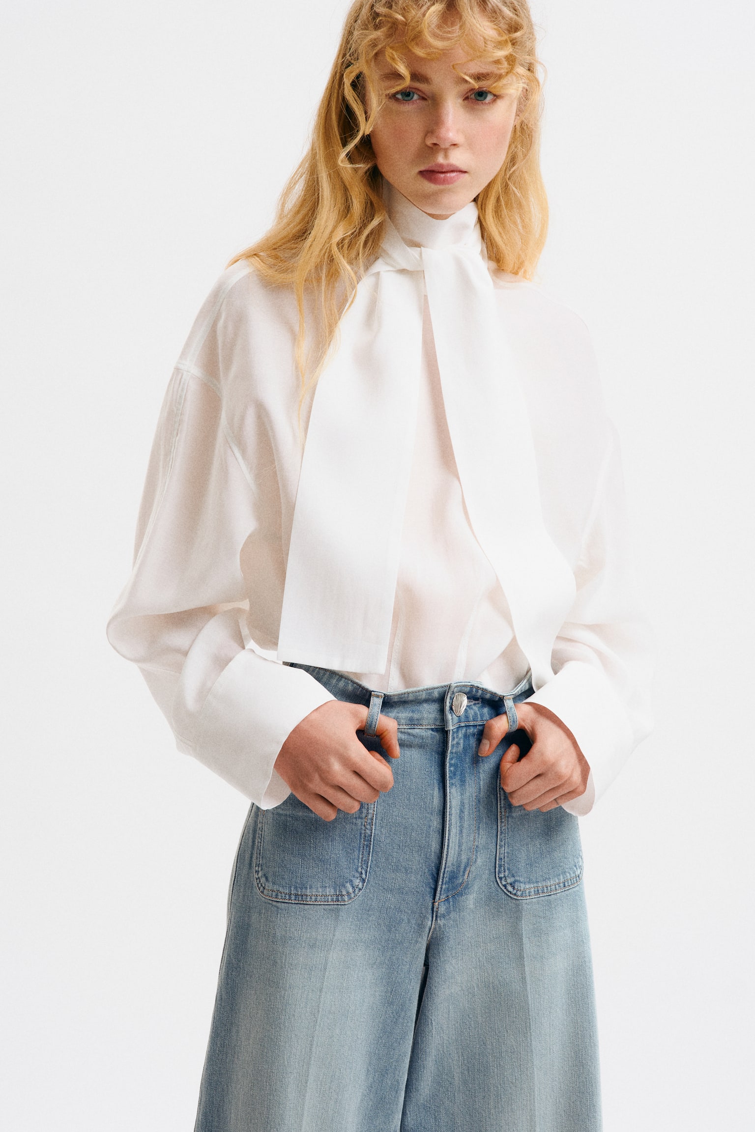 Jean taille haute avec jambes larges - Bleu denim clair/Blanc/Bleu denim foncé/Jaune pâle/Bleu denim - 6