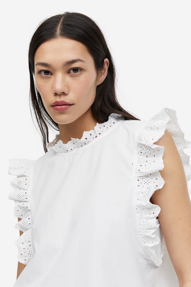 Blouse avec broderie anglaise - Blanc - 5