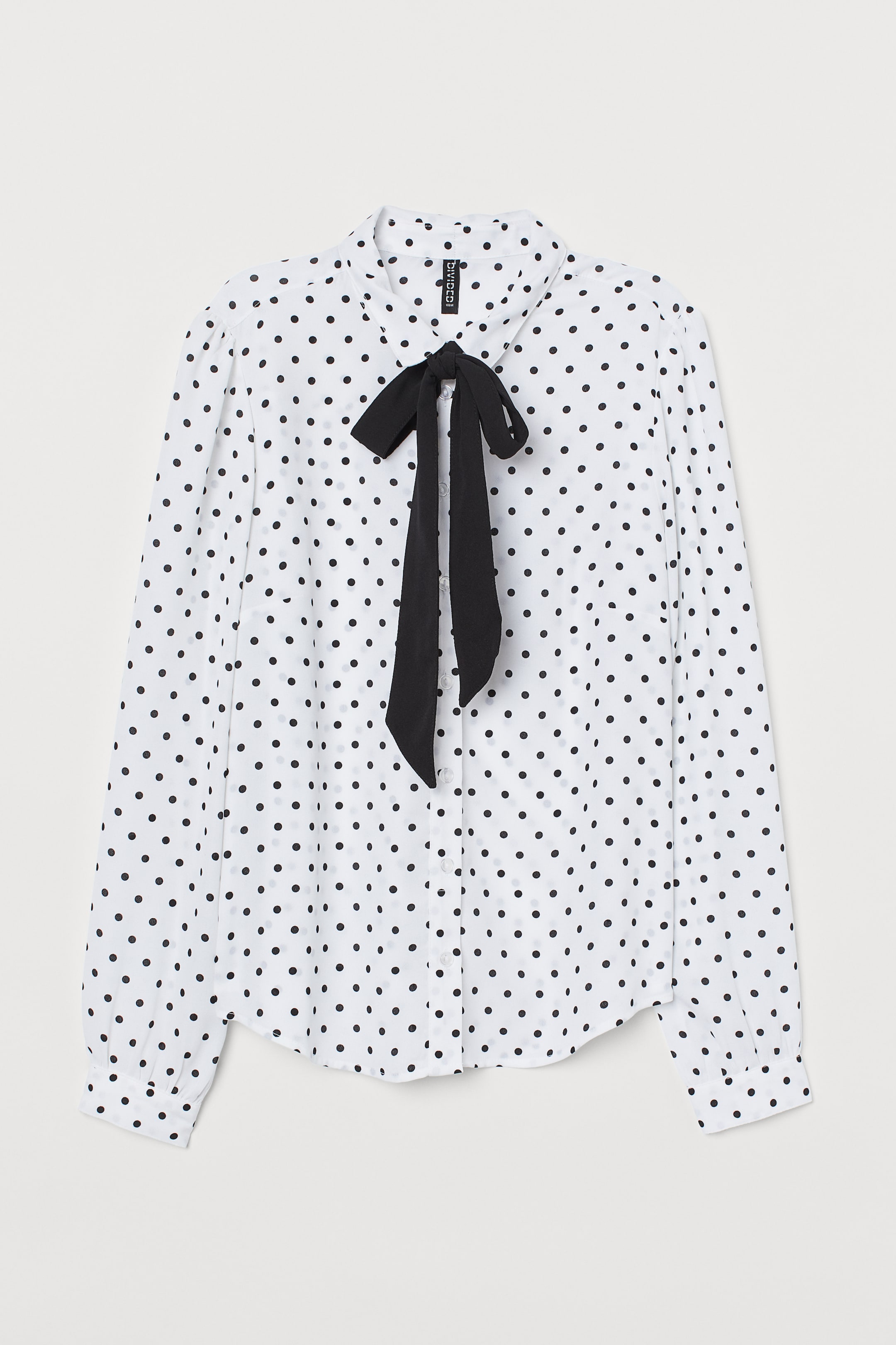 View larger image: Tie-collar shirt - White/Black spotted - Ladies | H&M HK 1