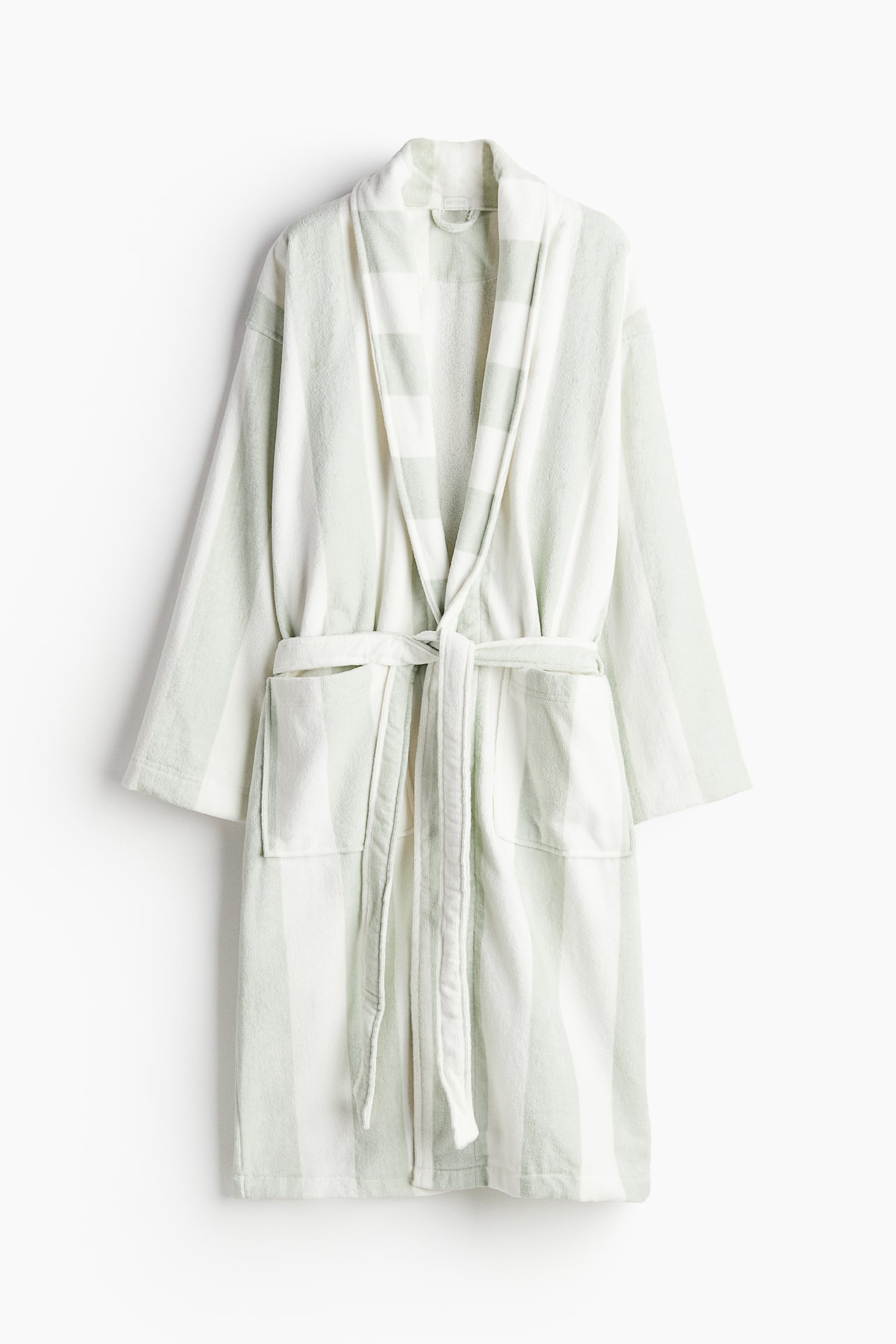 Striped cotton terry dressing gown - Light dusty green/Striped/Light dusty mole/Striped/Light mole/Striped - 1