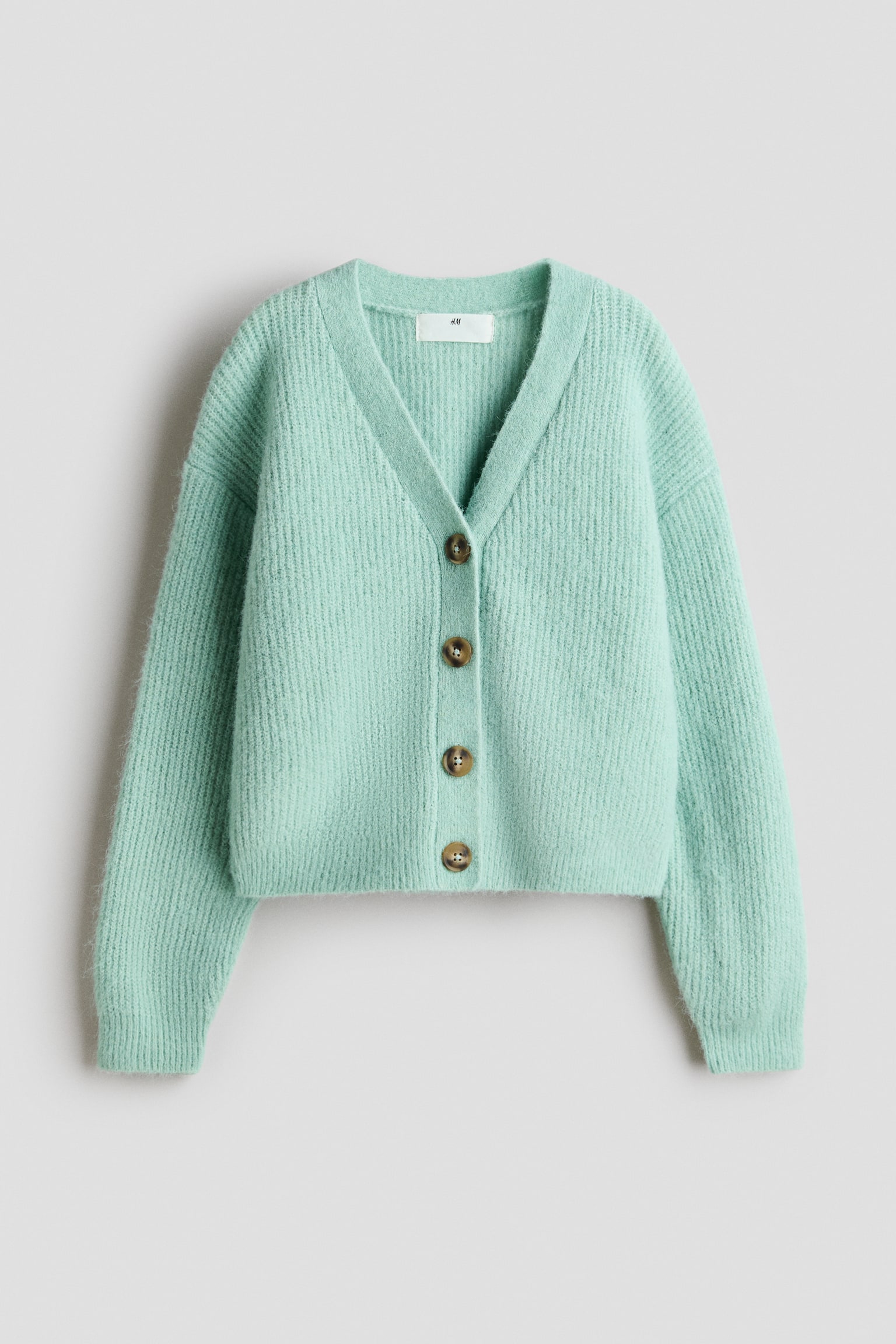 Cárdigan en tejido acanalado - Mint green/Crema/Rosa