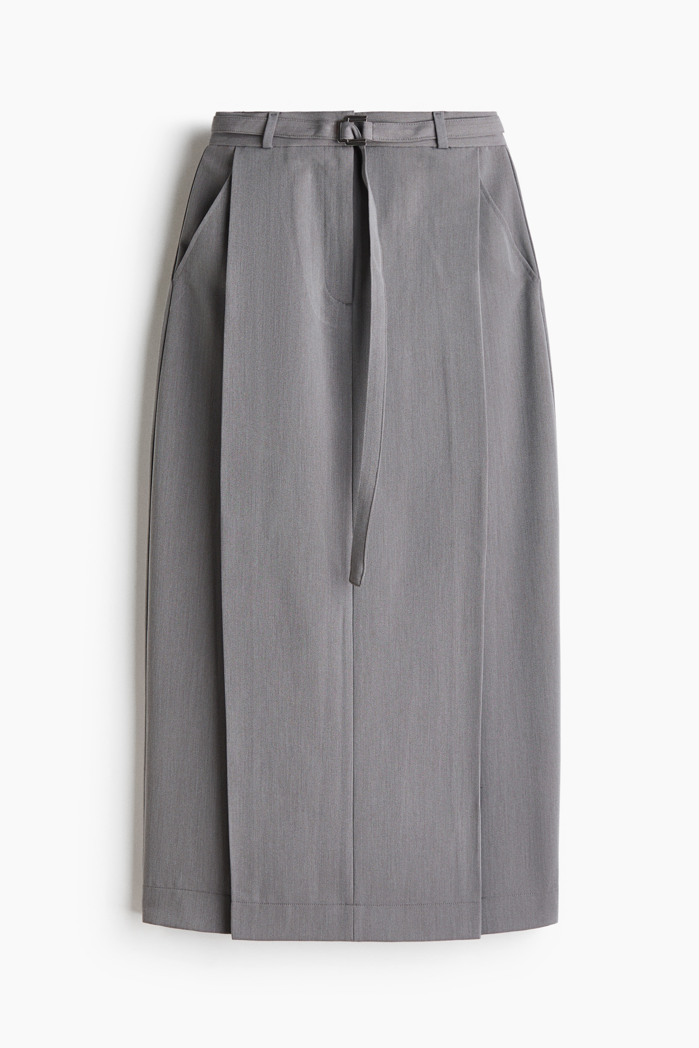 Twill Skirt with Belt - Gray