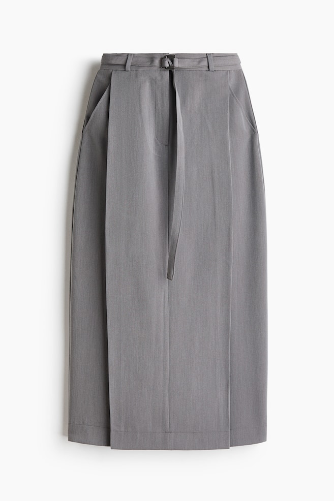 Belted twill skirt - Grey - 1