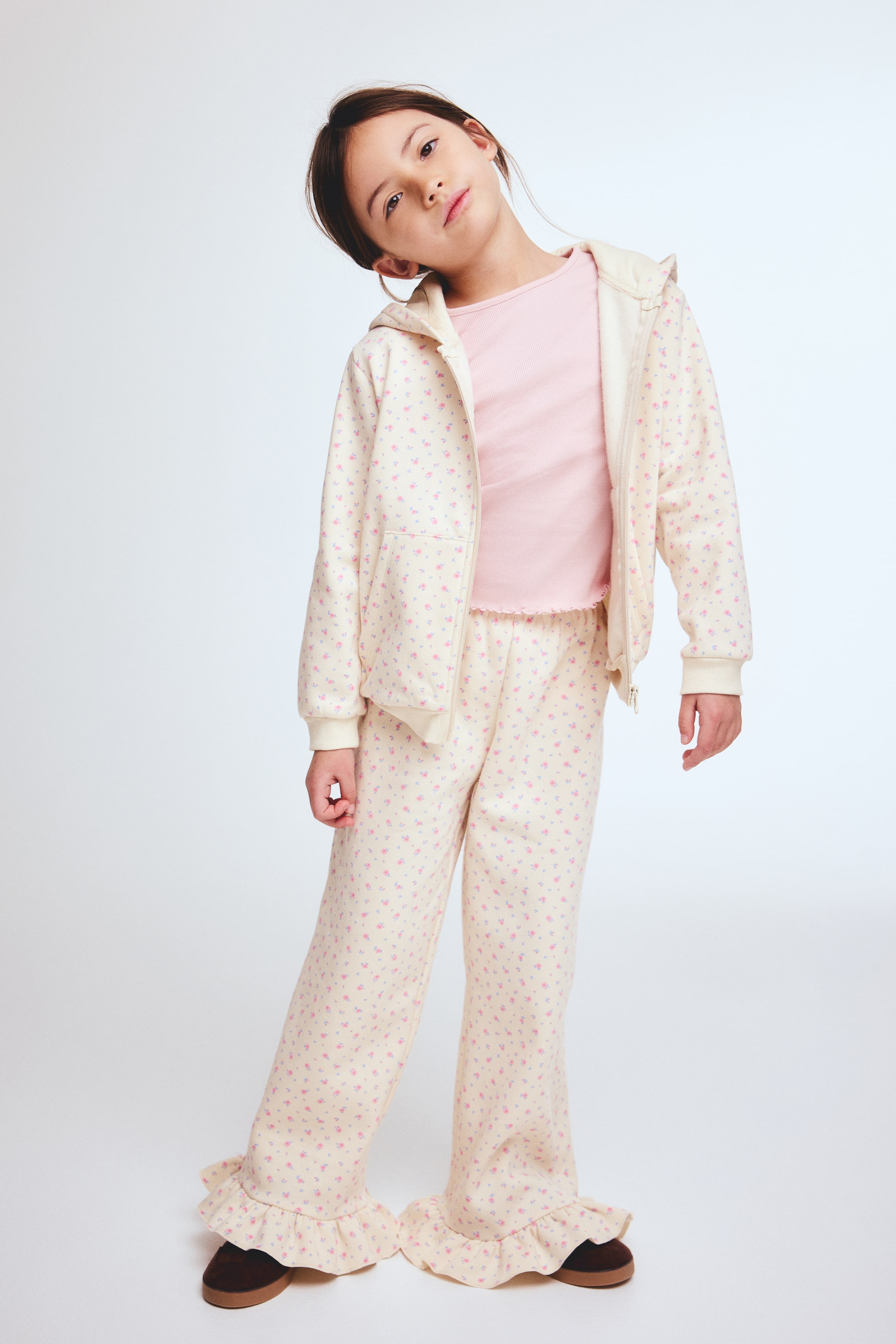 拡大画像を表示: プリントデザイン スウェット2アイテムセット - ライトベージュ/フローラル - Kids | H&M JP 1