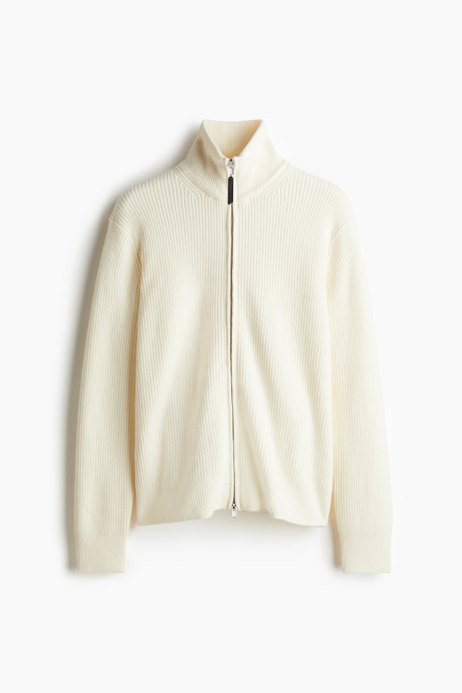Regular Fit Rib-Knit Cardigan - Cream/Beige - 1