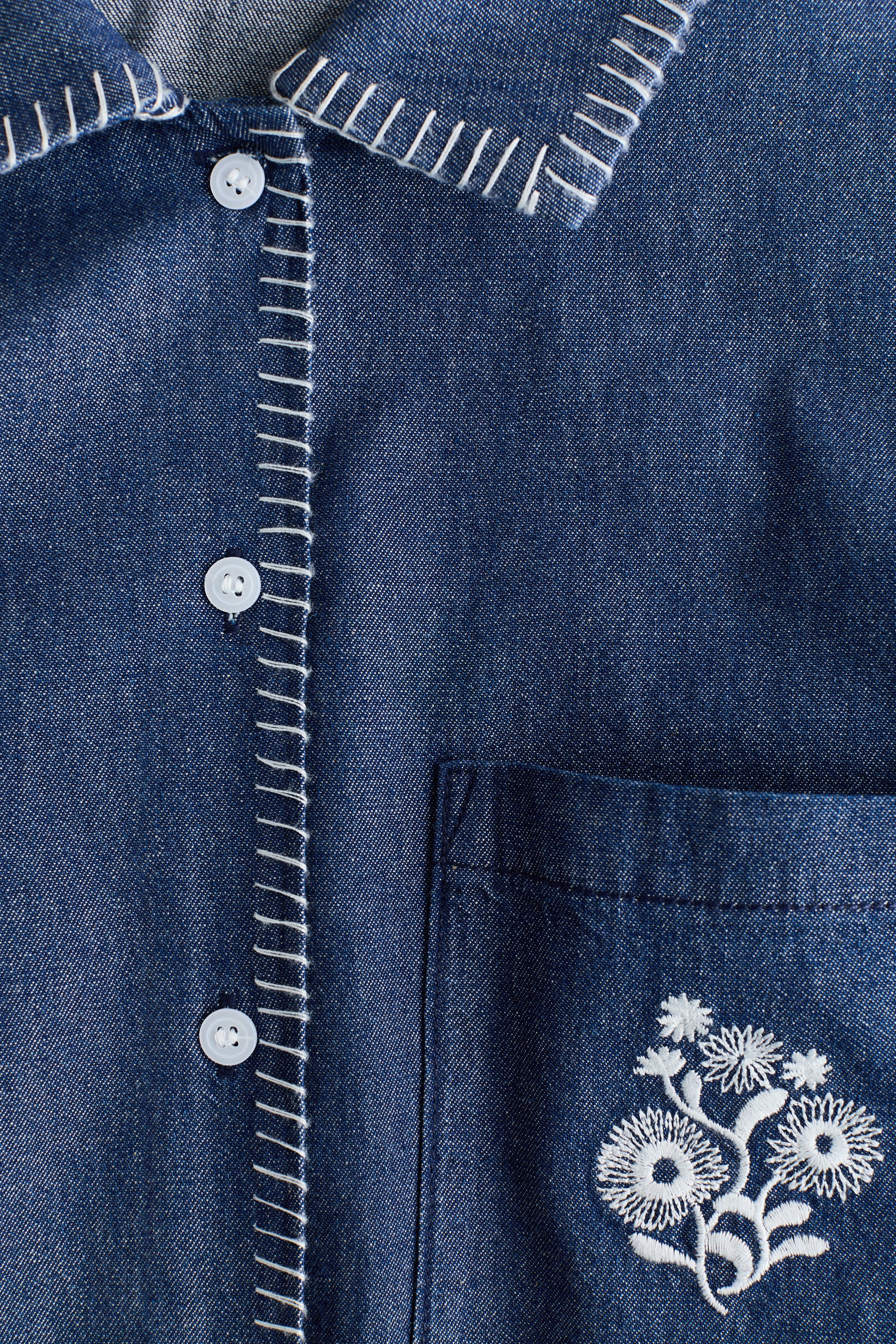 刺繍デザイン デニムシャツ - ダークデニムブルー - レディース | H&M JP