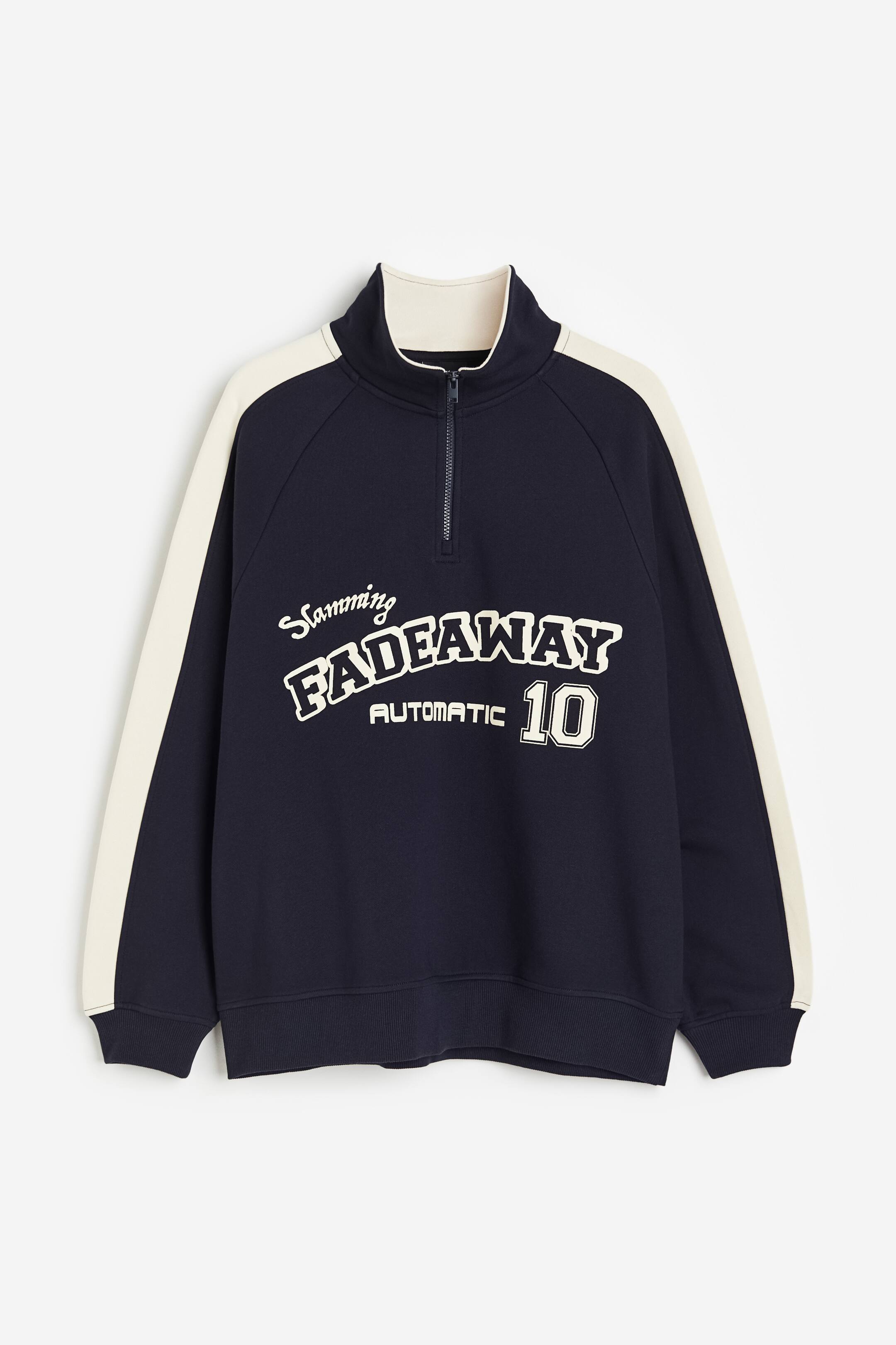 View larger image: Loose Fit Printed zip-top sweatshirt - Dark blue/Cream - Men | H&M 1