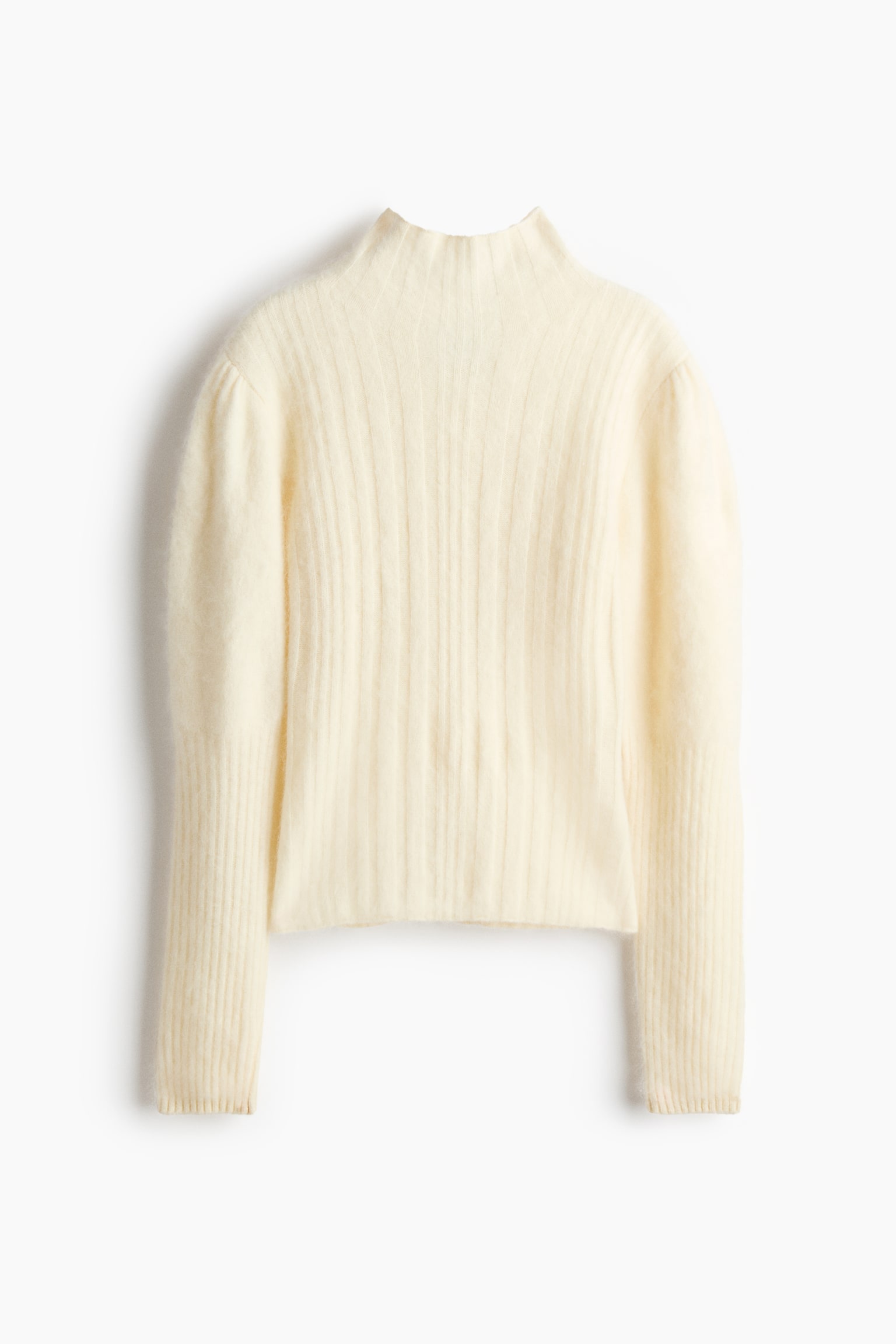 Fitted Rib-Knit Wool Sweater - Cream - 1