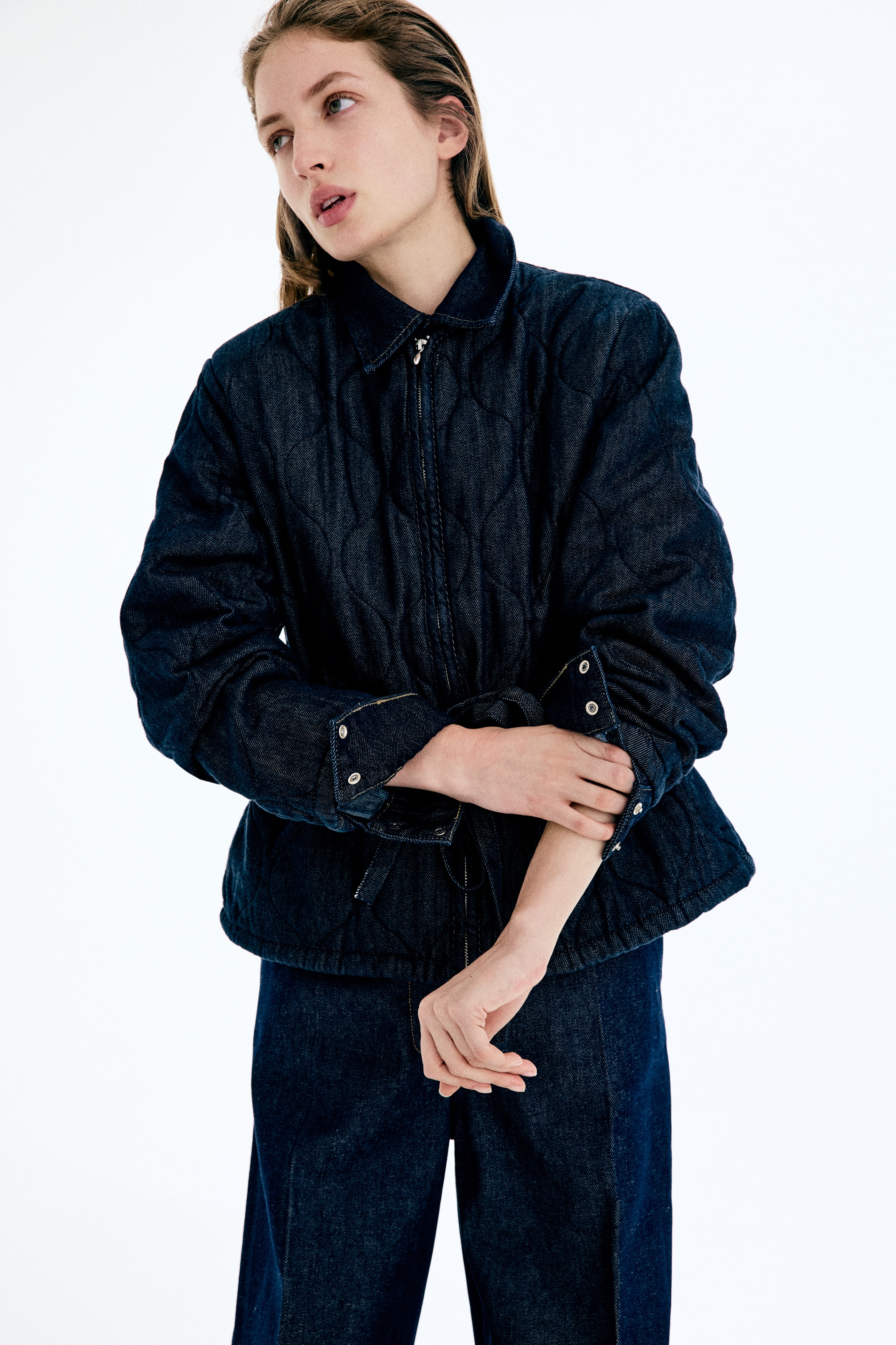 Prošívaná džínová bunda - Tmavý denim blue/Denim blue